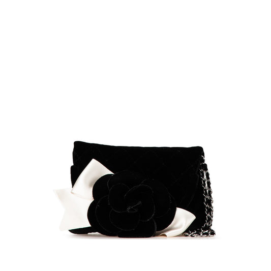 Chanel Quilted Velvet Camellia Wristlet Clutch Bag