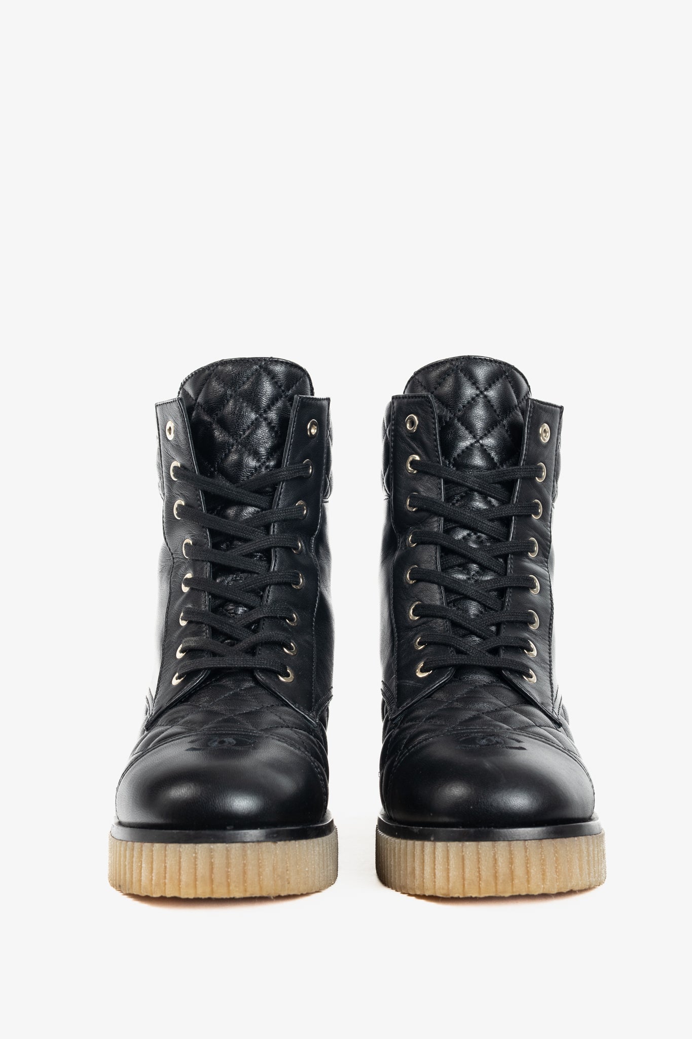 Chanel Black Quilted Leather Interlocking CC Combat Boots for Women