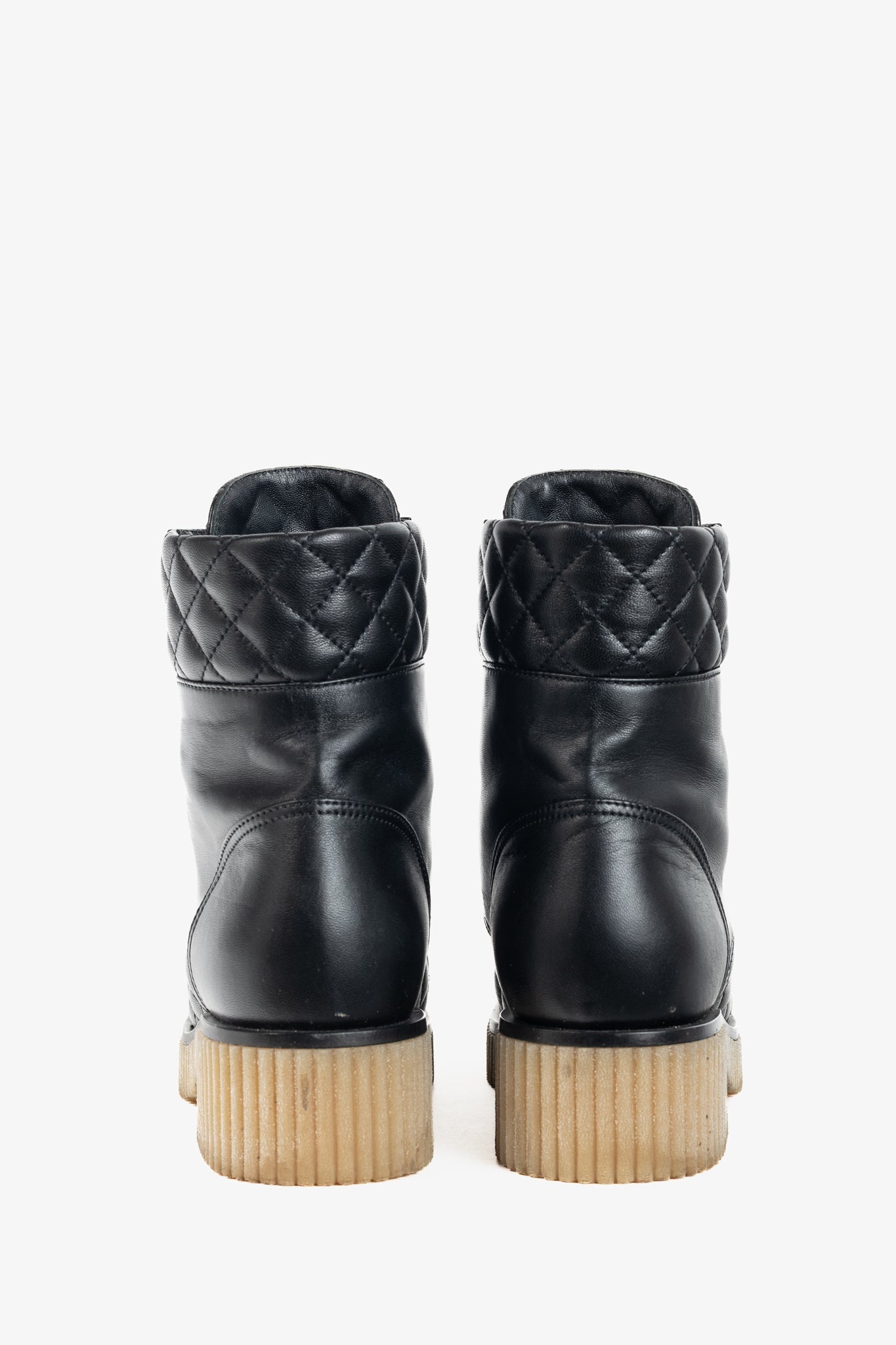 Chanel Black Quilted Leather Interlocking-CC Combat Boots