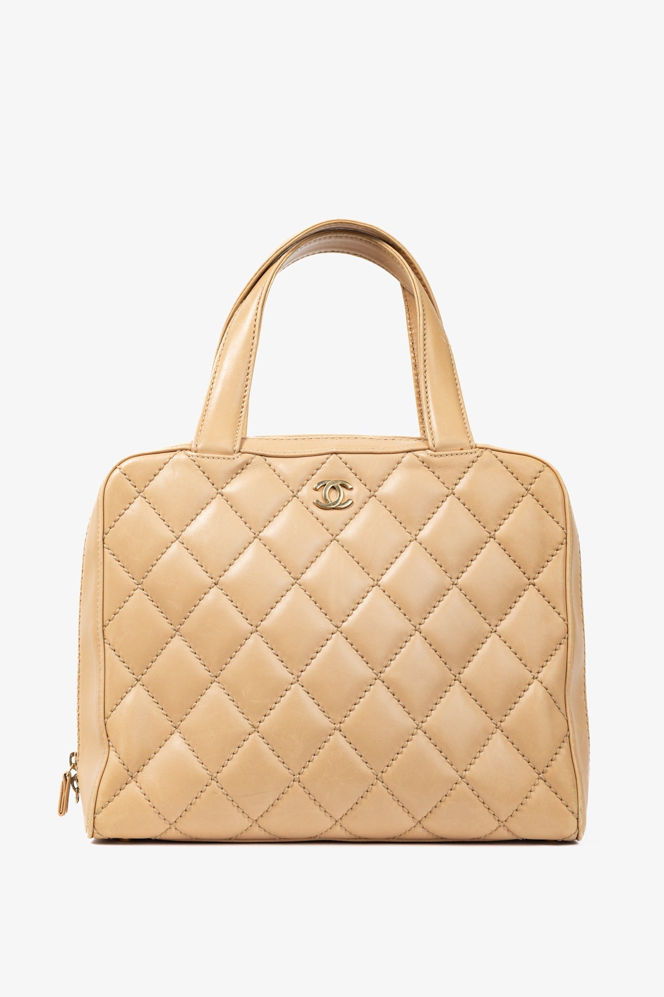 Chanel Wild Stitch Sand CC Quilted Leather Women Shoes
