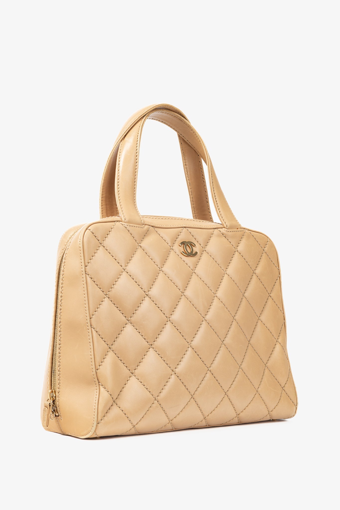 Chanel Wild Stitch Sand CC Quilted Leather Women Shoes