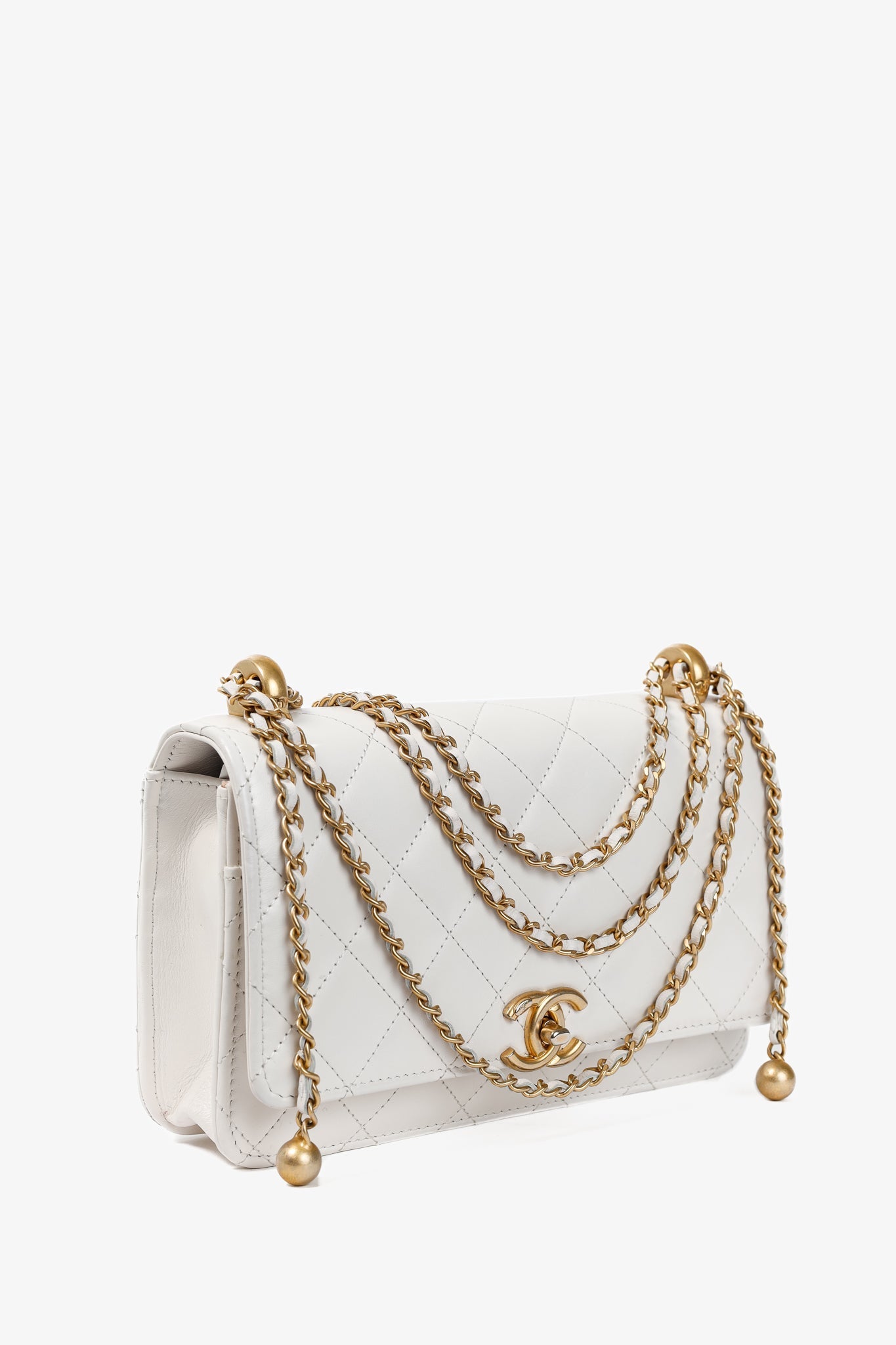 Chanel Pearl Crush White Quilted Lambskin Leather Wallet On Chain Bag