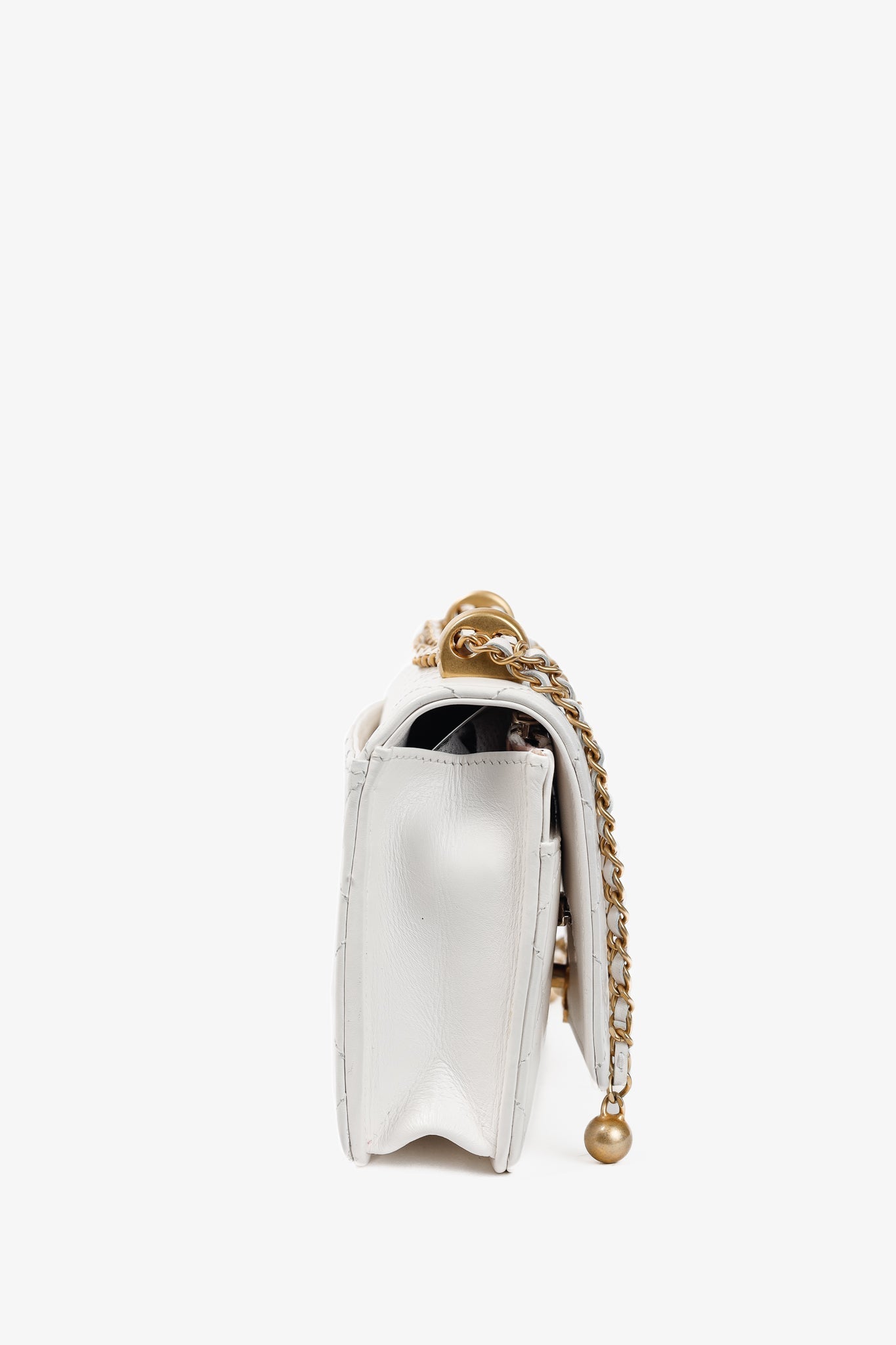 Chanel Pearl Crush White Quilted Lambskin Leather Wallet On Chain Bag