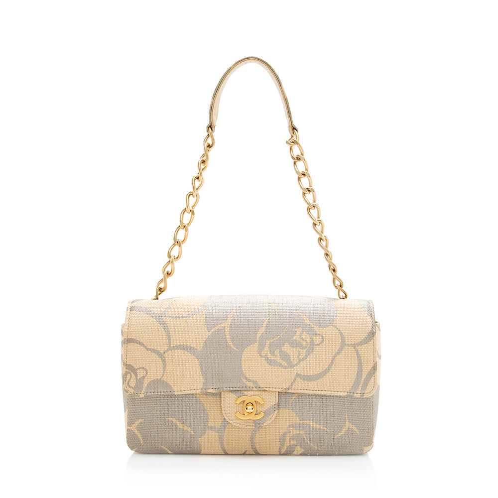 Chanel Raffia Camellia Single Flap SHF Shoulder Bag