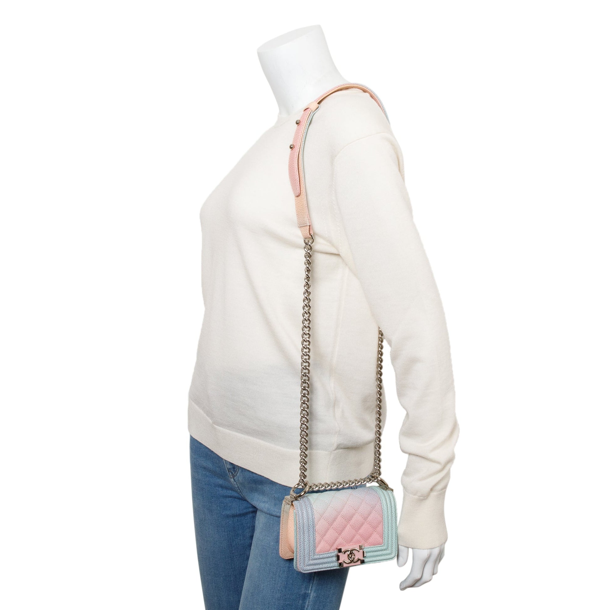 Chanel Rainbow Caviar Boy Flap Leather Travel Bag