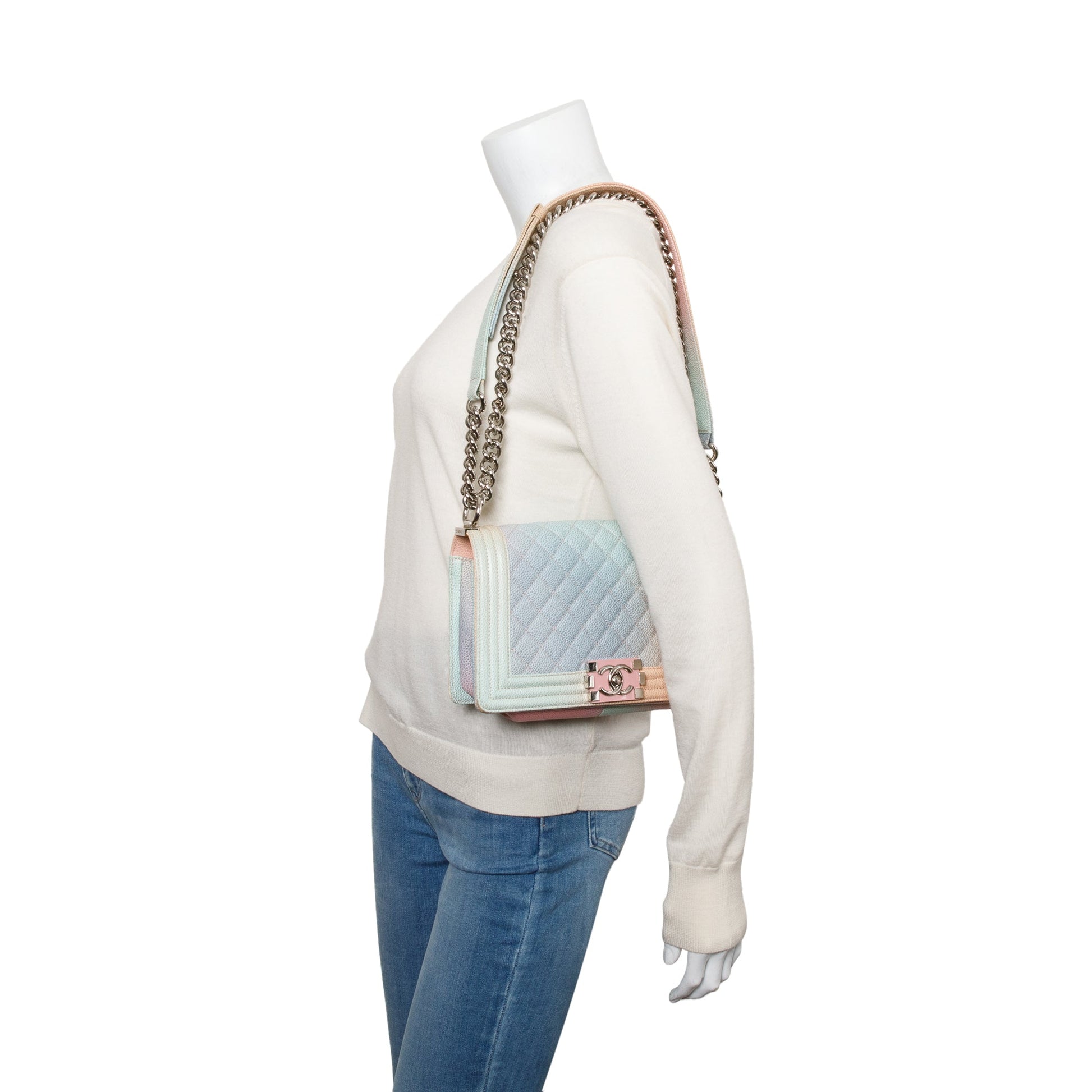 Chanel Rainbow Quilted Caviar Boy Leather Travel Bag