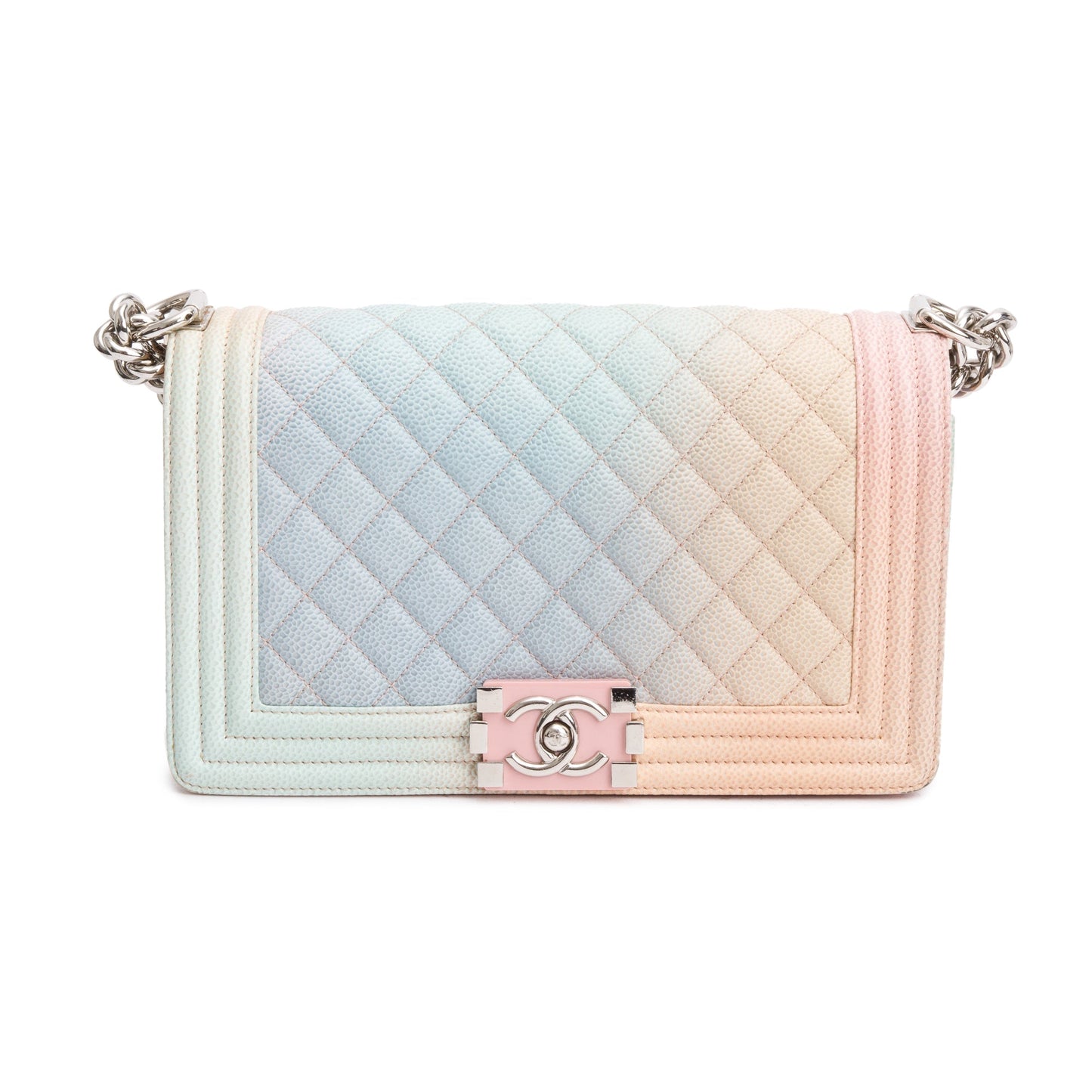 Chanel Rainbow Quilted Caviar Boy Leather Travel Bag