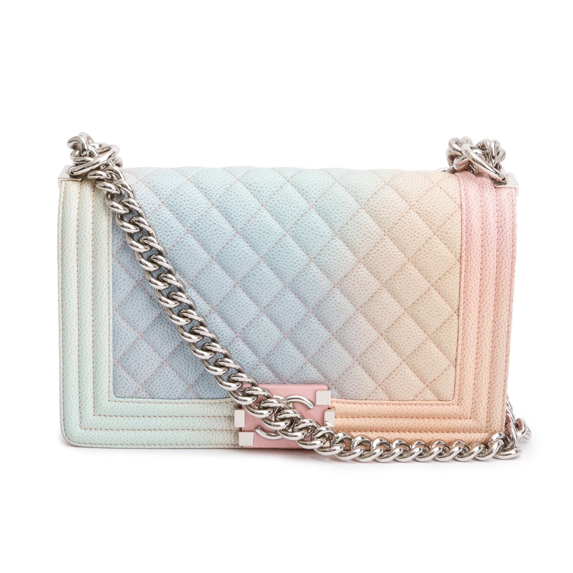 Chanel Rainbow Quilted Caviar Boy Leather Travel Bag