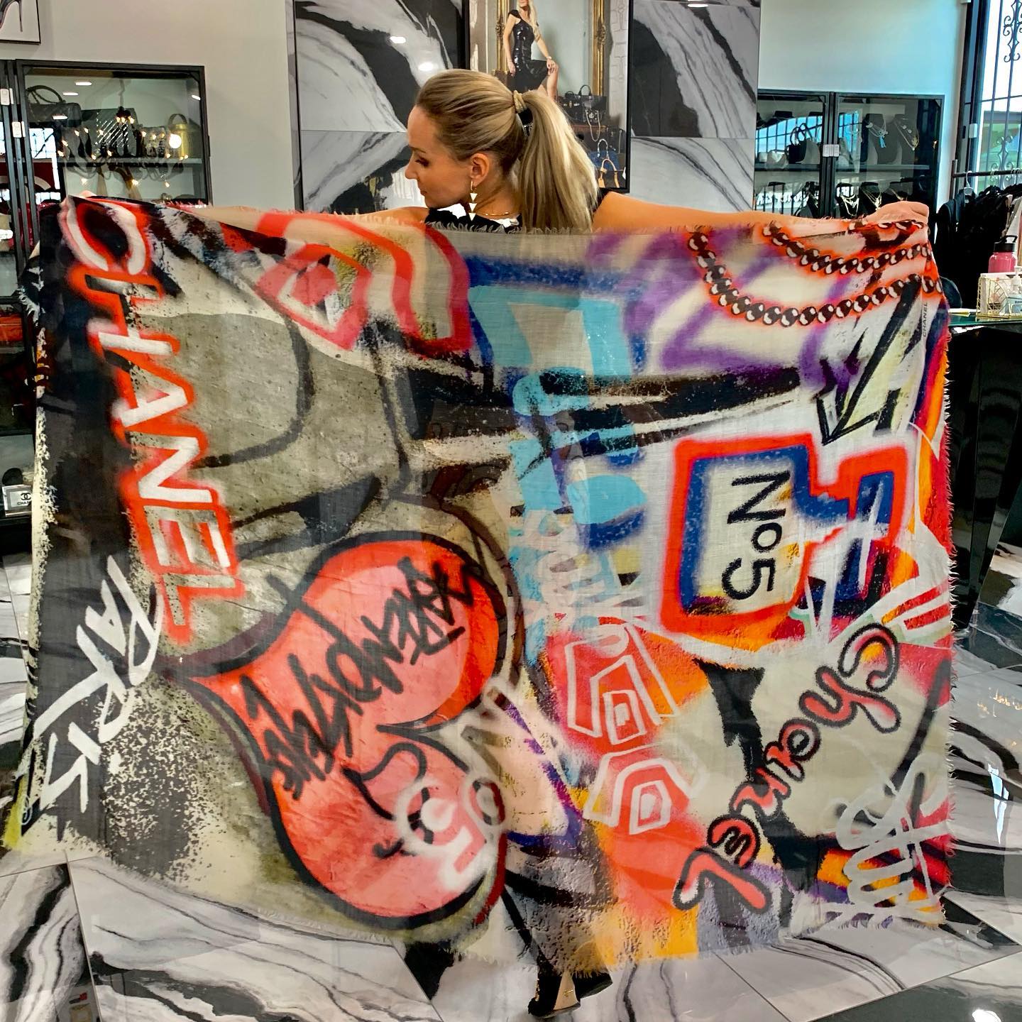 Chanel Graffiti Rare Cashmere Stole Scarf/wrap Handbag