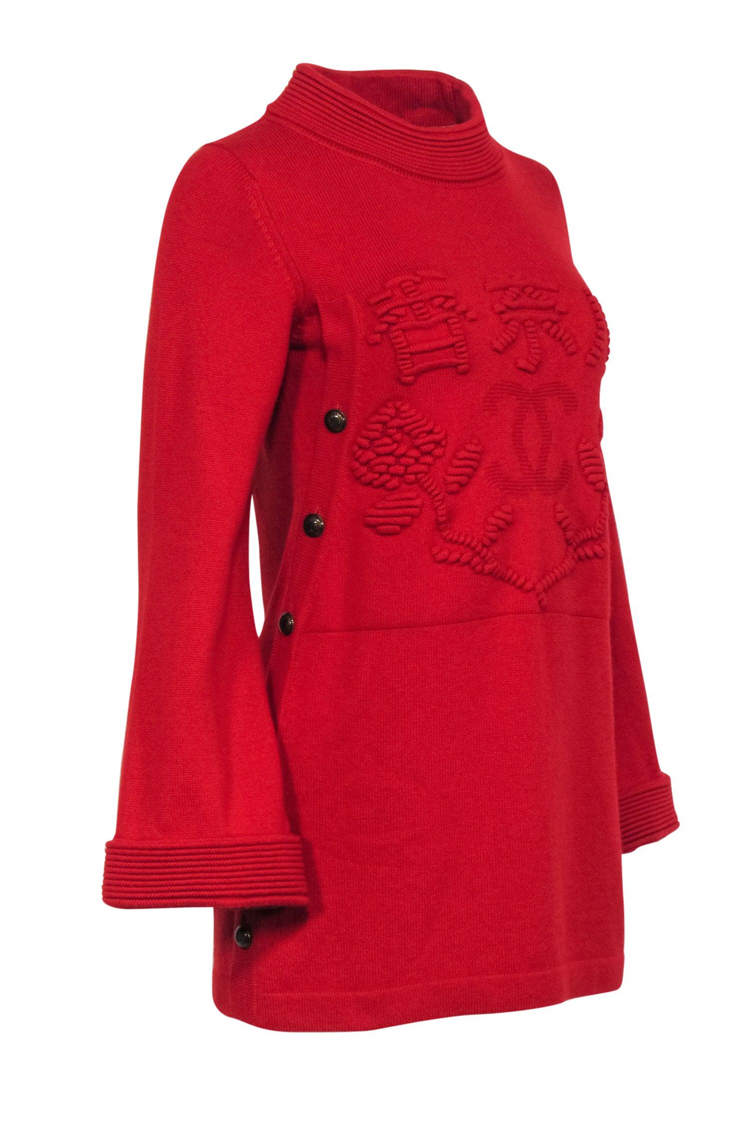 Chanel - Red Cashmere Paris Shanghai Collection Sweater Sz