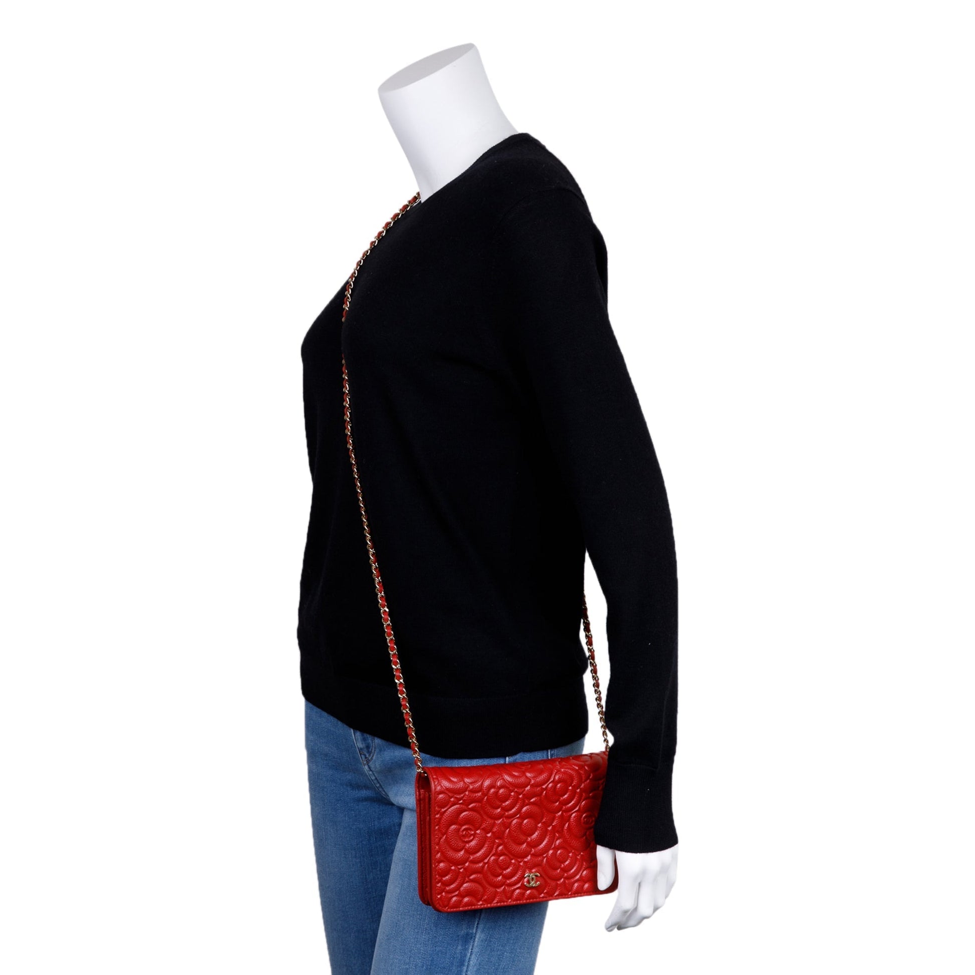 Chanel Caviar Camelia on Red Wallet Case