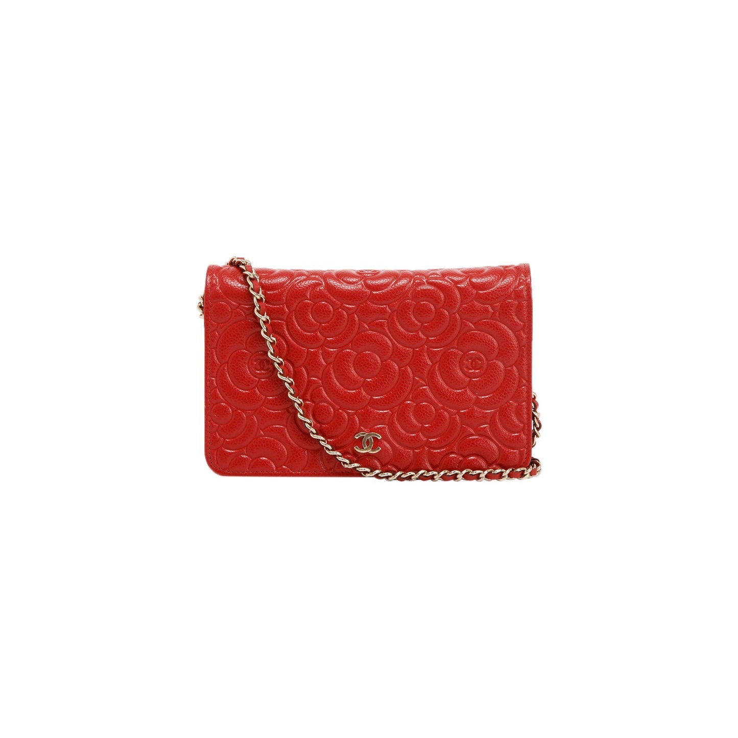 Chanel Caviar Camelia on Red Wallet Case