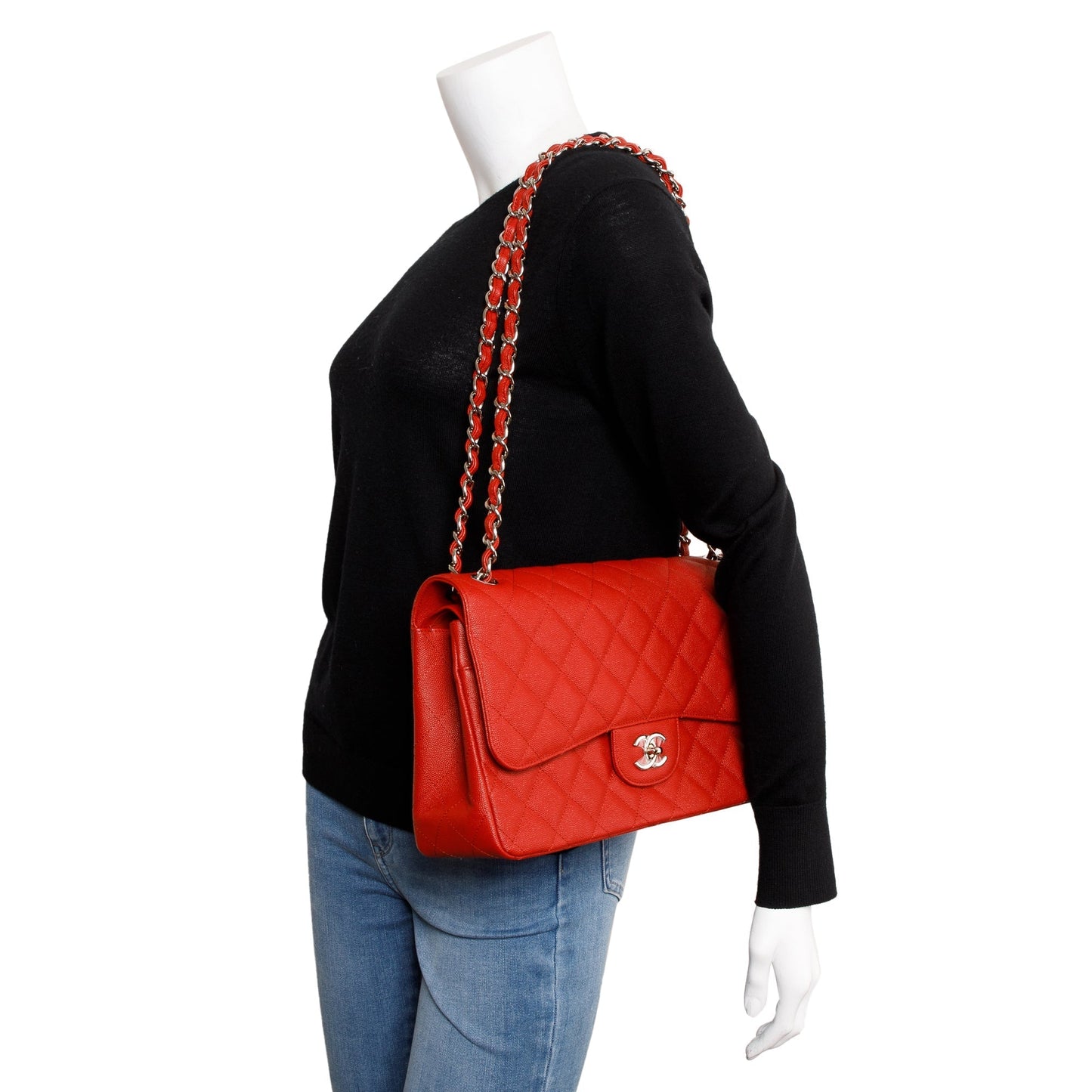 Chanel Caviar Classic Jumbo Double Flap Red Travel Bag
