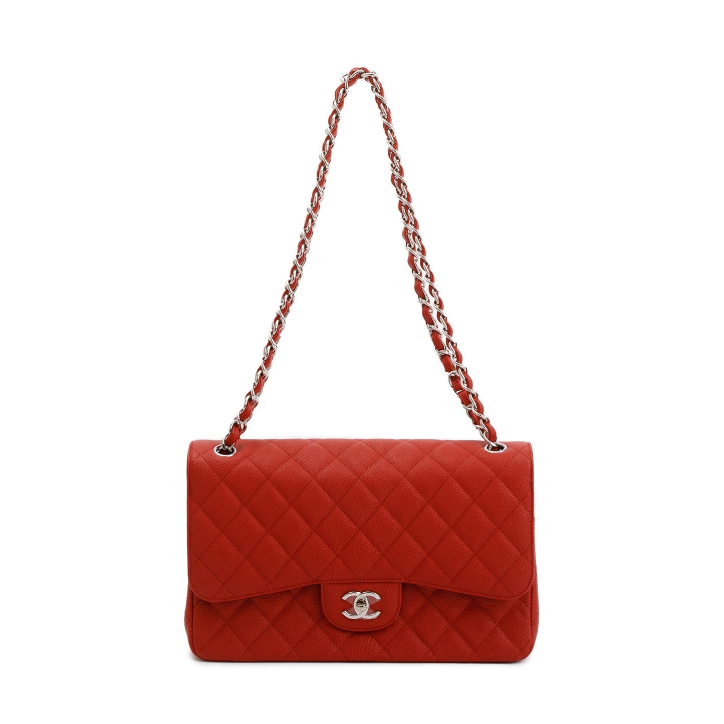 Chanel Caviar Classic Jumbo Double Flap Red Travel Bag