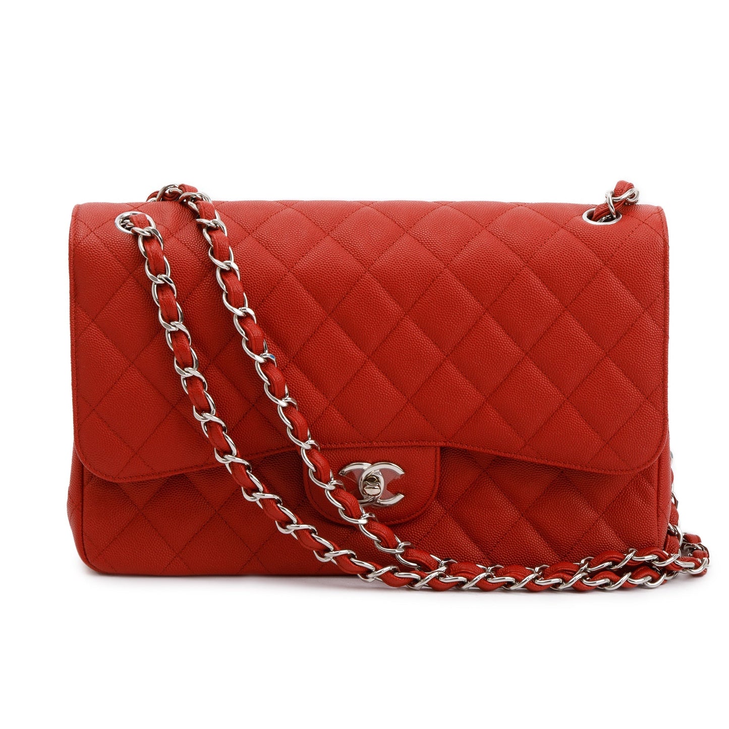 Chanel Caviar Classic Jumbo Double Flap Red Travel Bag