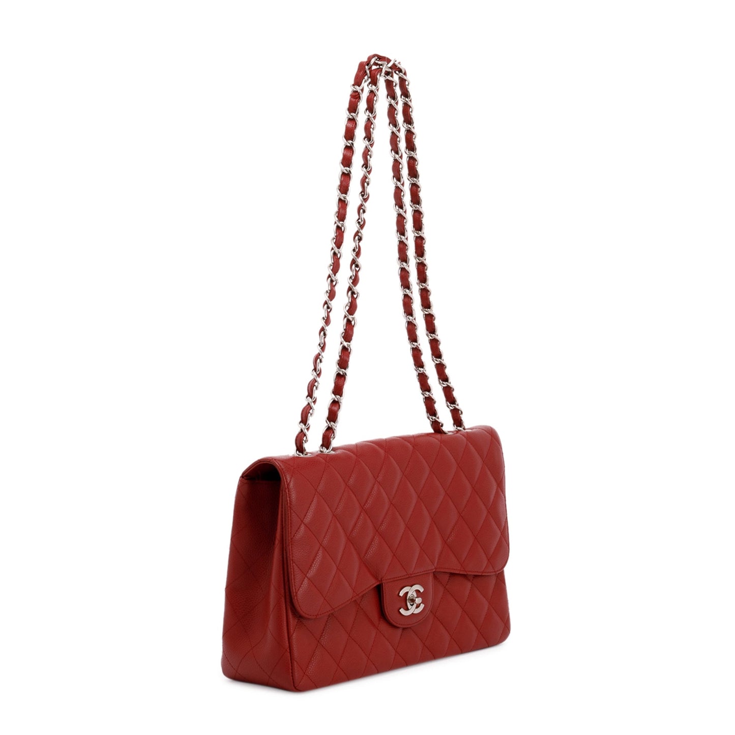 Chanel Caviar Classic Jumbo Single Flap Red Travel Bag