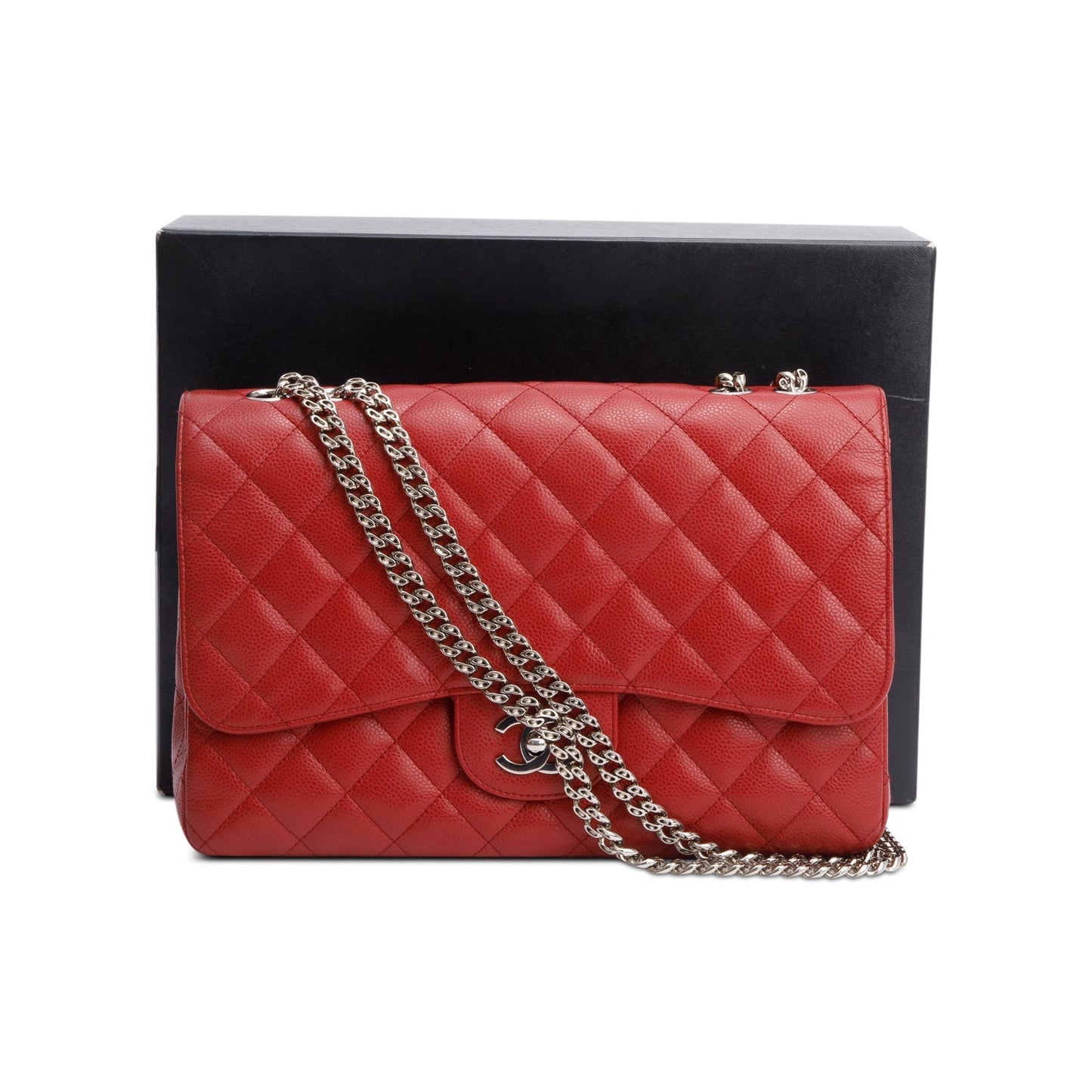 Chanel Caviar Classic Jumbo Single Flap Red Travel Bag Authenticity Card