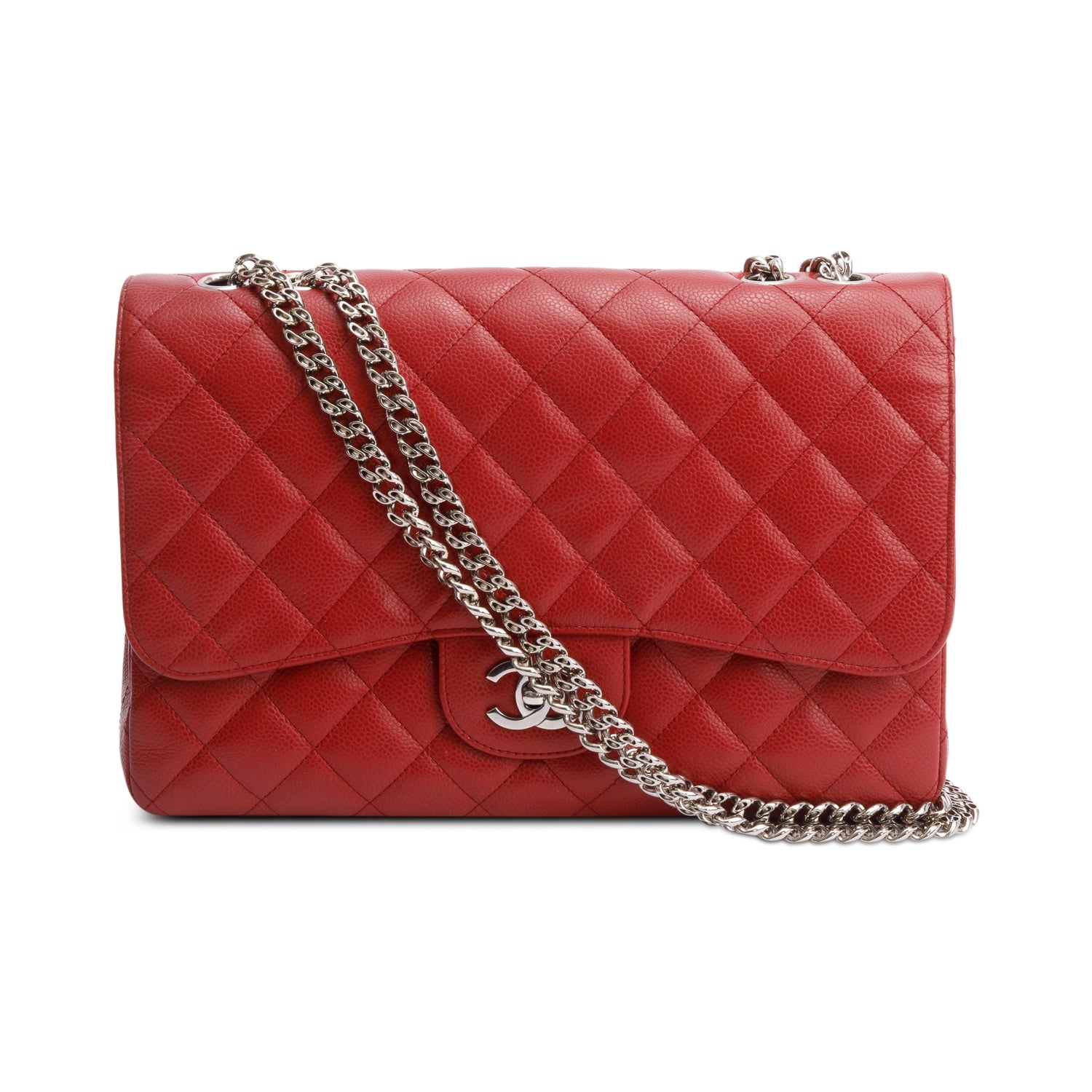Chanel Caviar Classic Jumbo Single Flap Red Travel Bag Authenticity Card