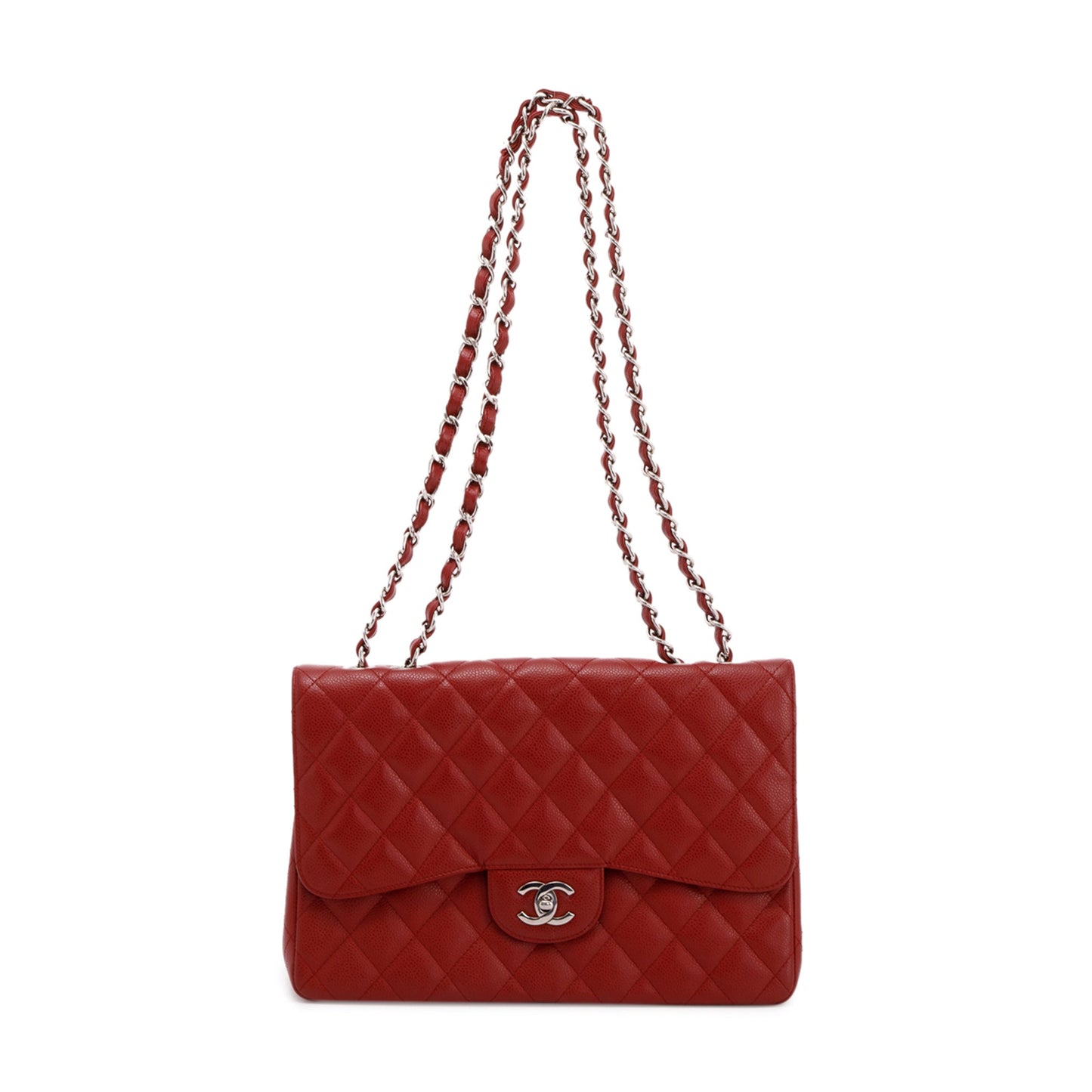 Chanel Caviar Classic Jumbo Single Flap Red Travel Bag