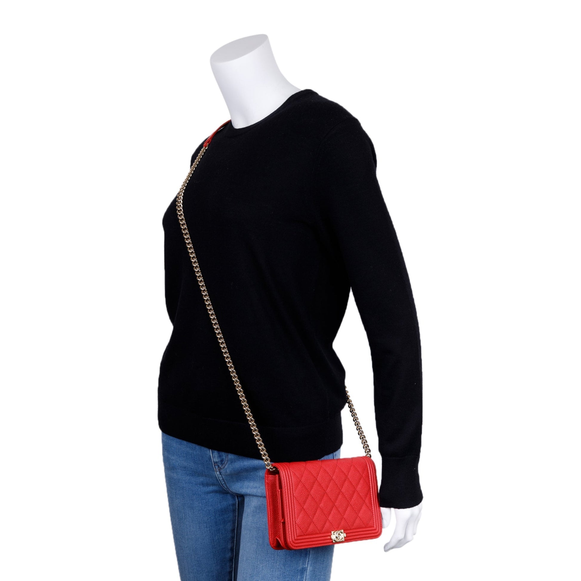 Chanel Caviar Boy on Leather Red Wallet Case