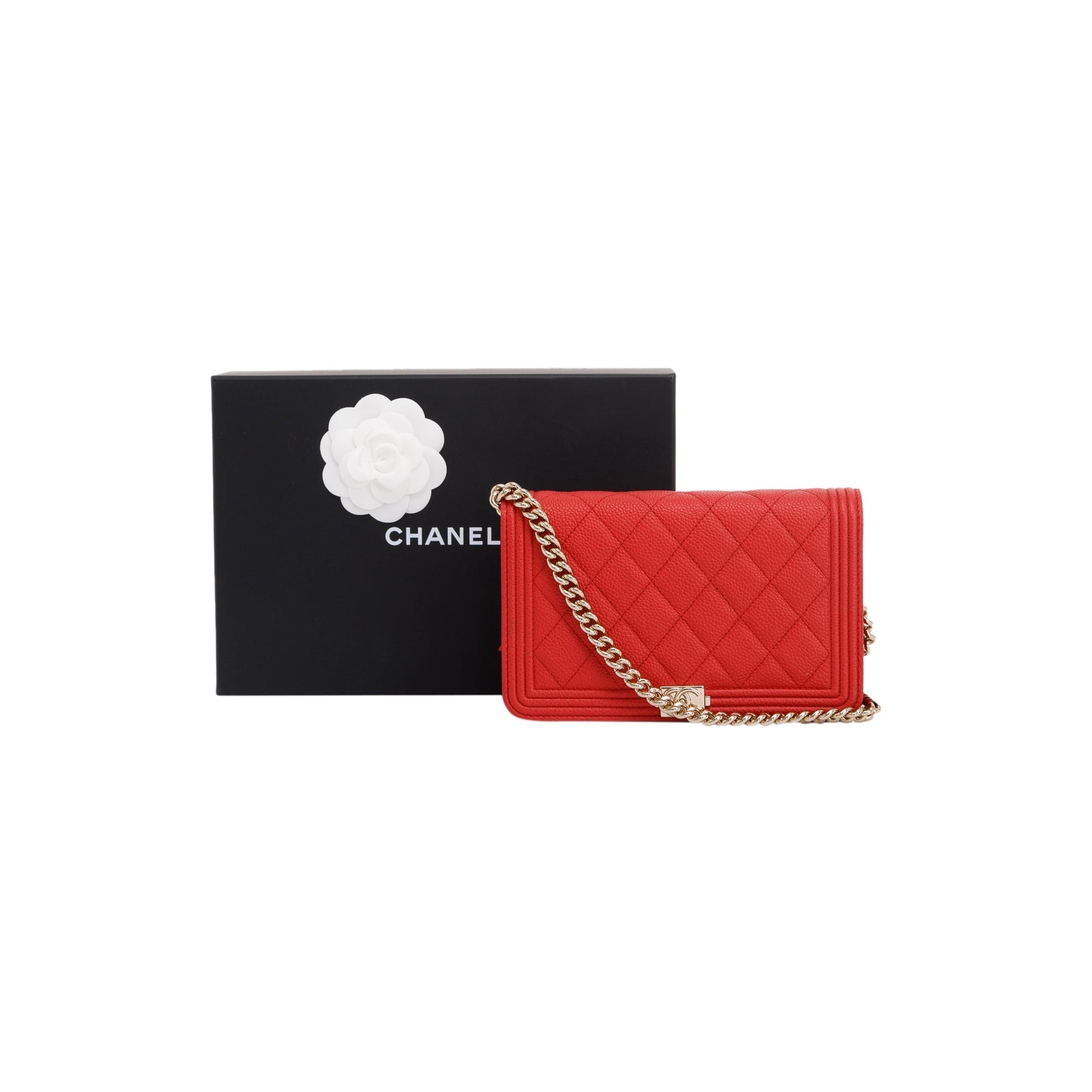 Chanel Caviar Boy on Leather Red Wallet Case