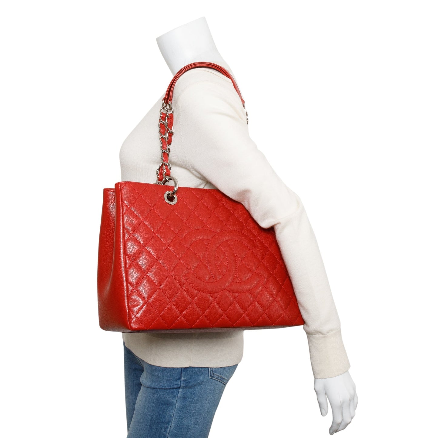 Chanel Caviar Grand Shopping GST Leather Red Travel Bag