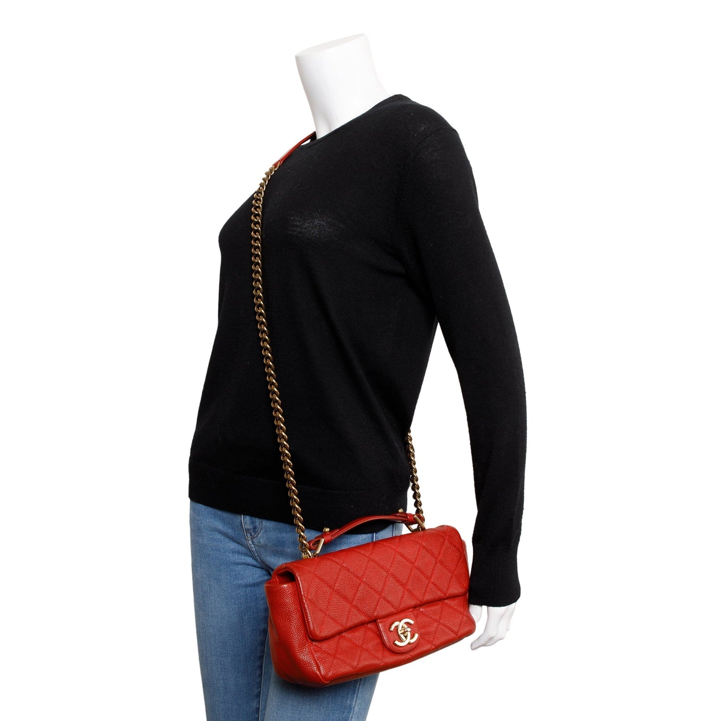 Chanel Caviar Urban Day Flap Leather Red Travel Bag