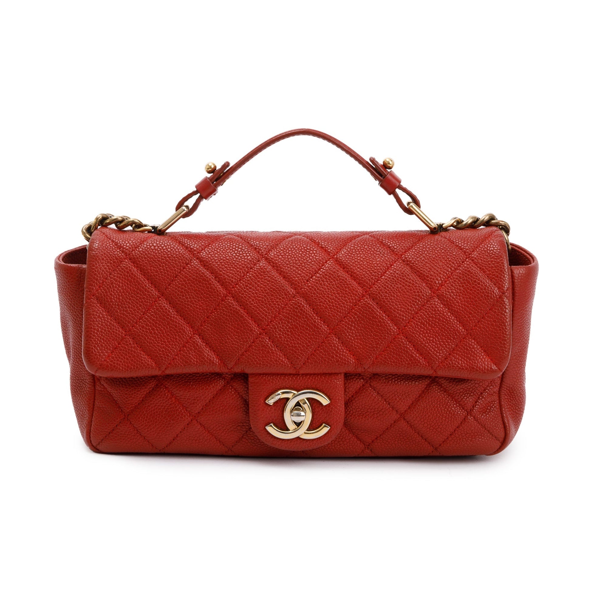 Chanel Caviar Urban Day Flap Leather Red Travel Bag