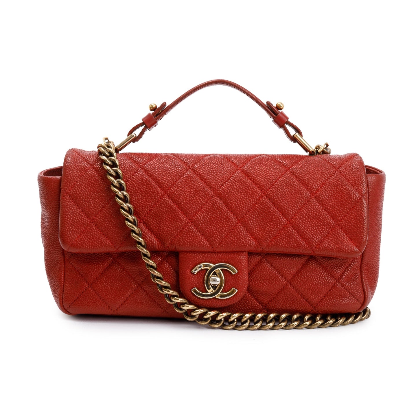 Chanel Caviar Urban Day Flap Leather Red Travel Bag