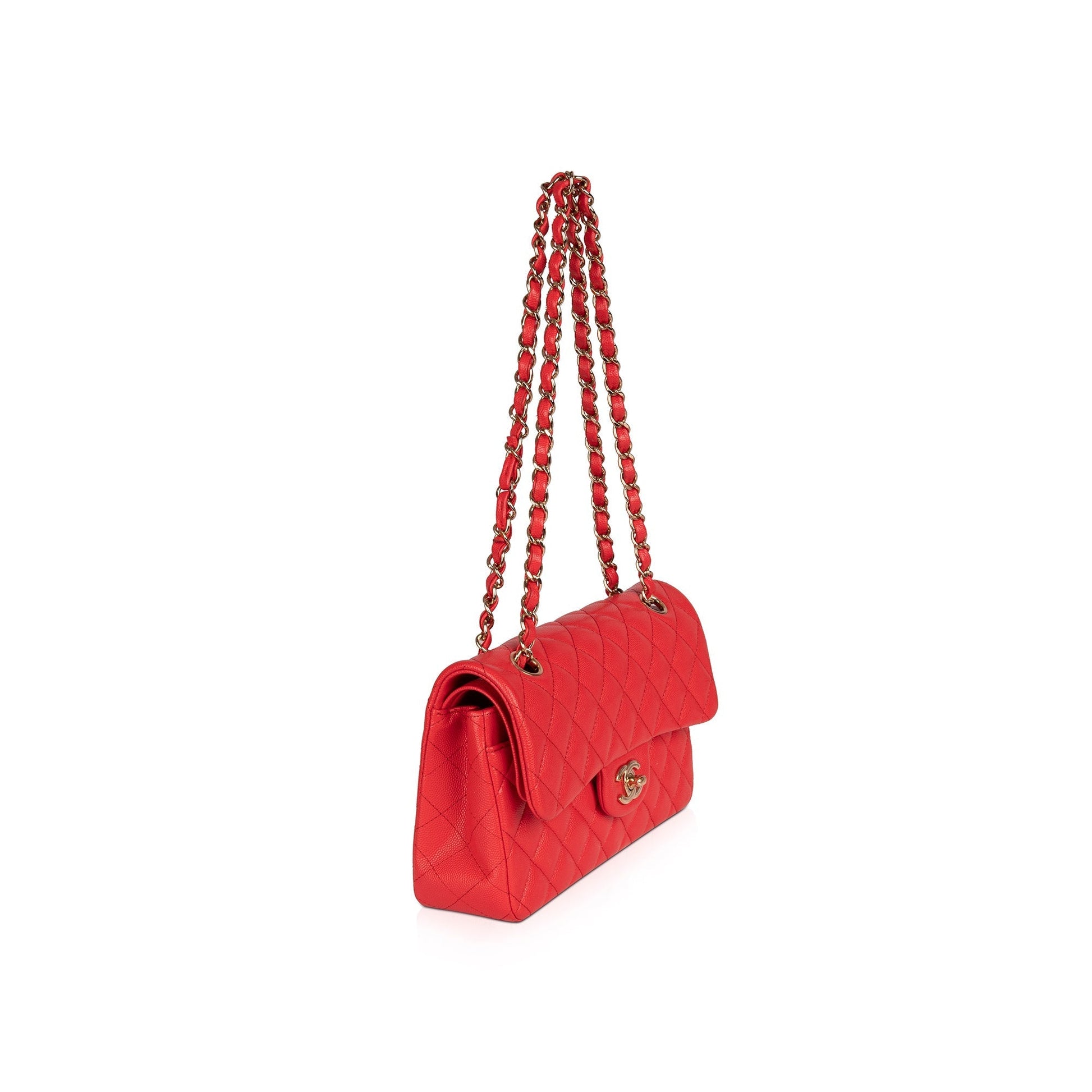Chanel Caviar Classic Double Flap Red Travel Bag