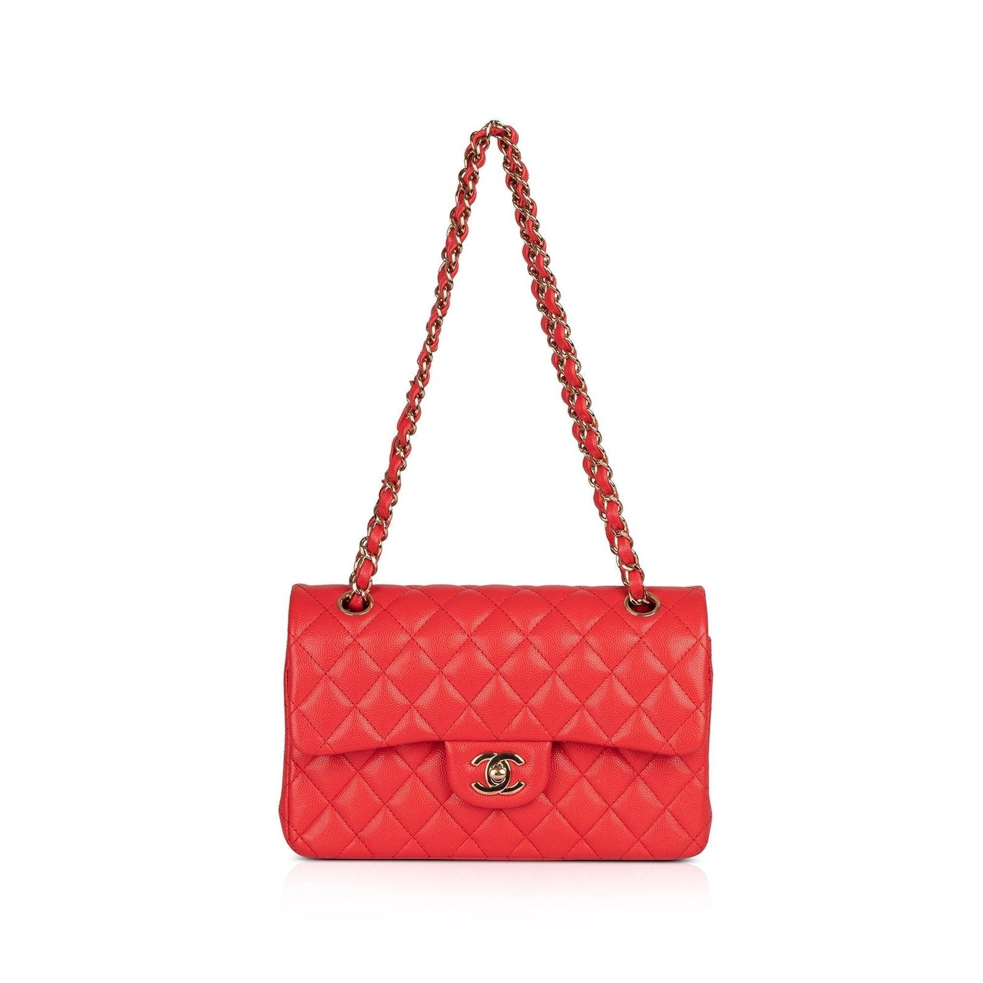Chanel Caviar Classic Double Flap Red Travel Bag