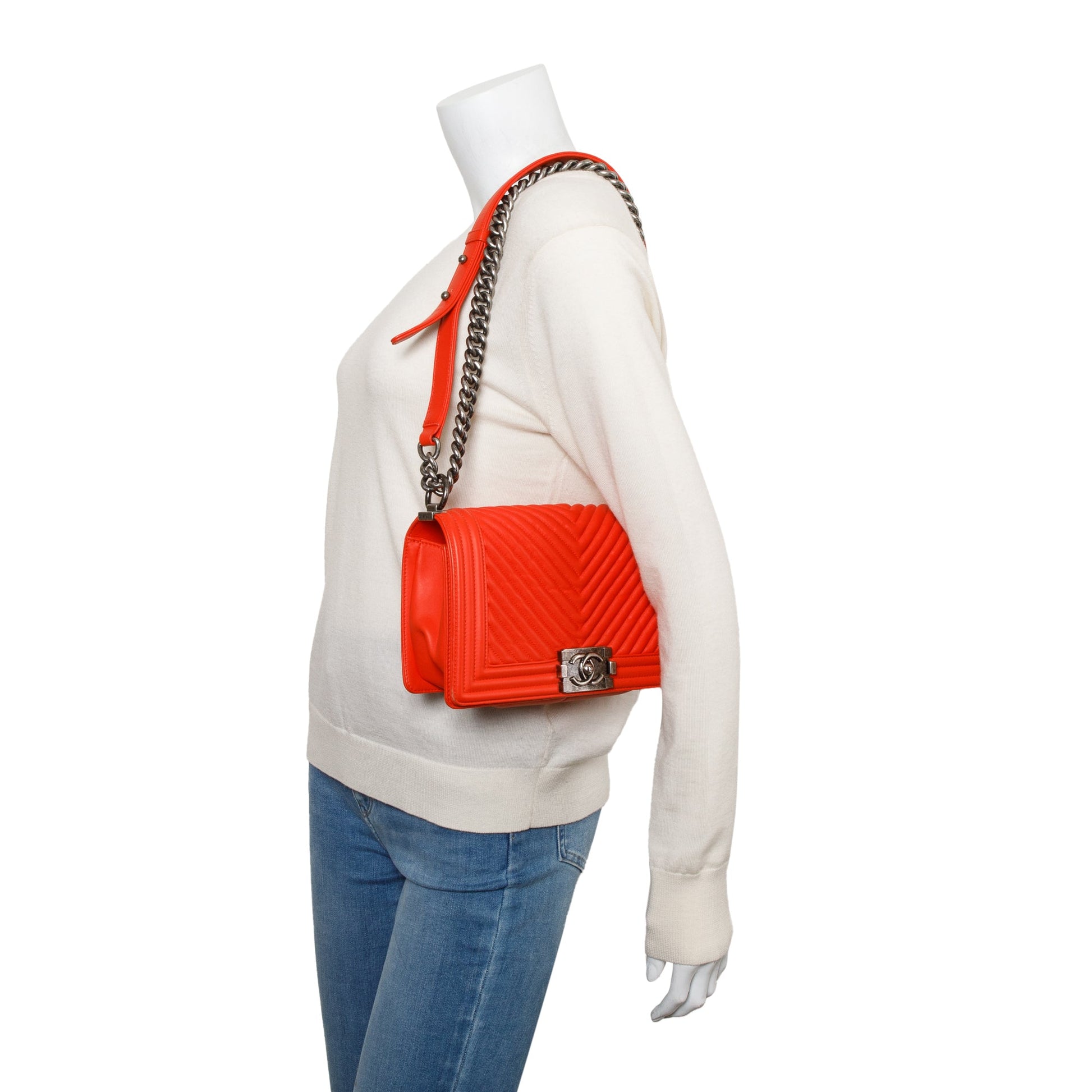 Chanel Chevron Boy Leather Calfskin Red Travel Bag