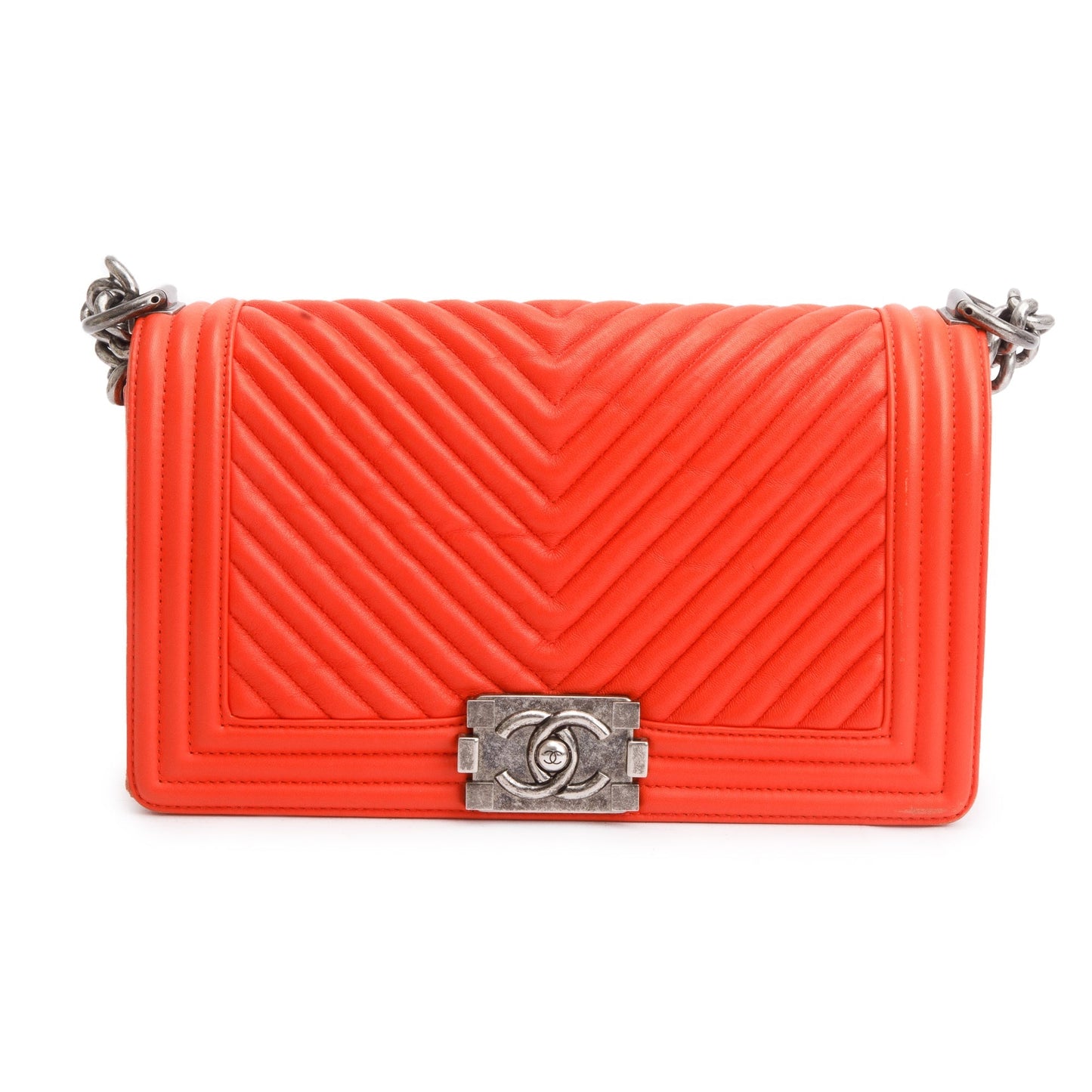 Chanel Chevron Boy Leather Calfskin Red Travel Bag