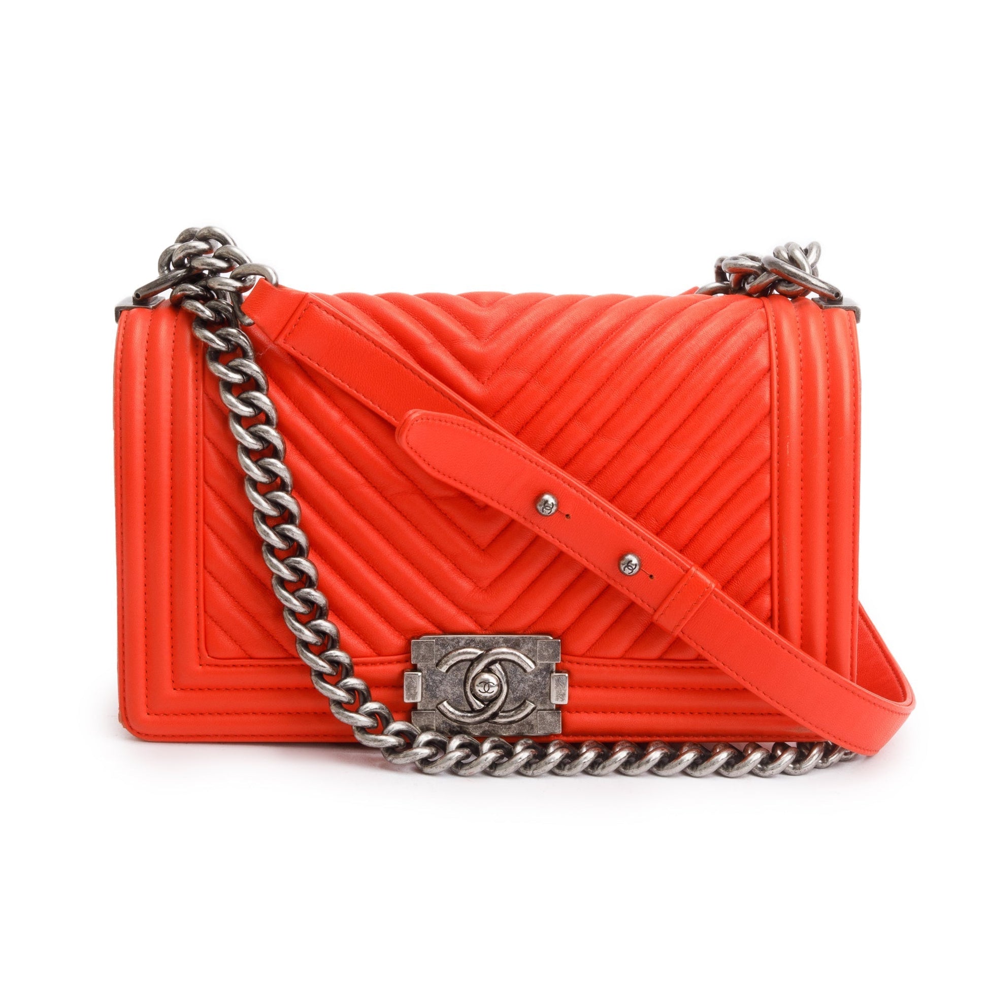 Chanel Chevron Boy Leather Calfskin Red Travel Bag