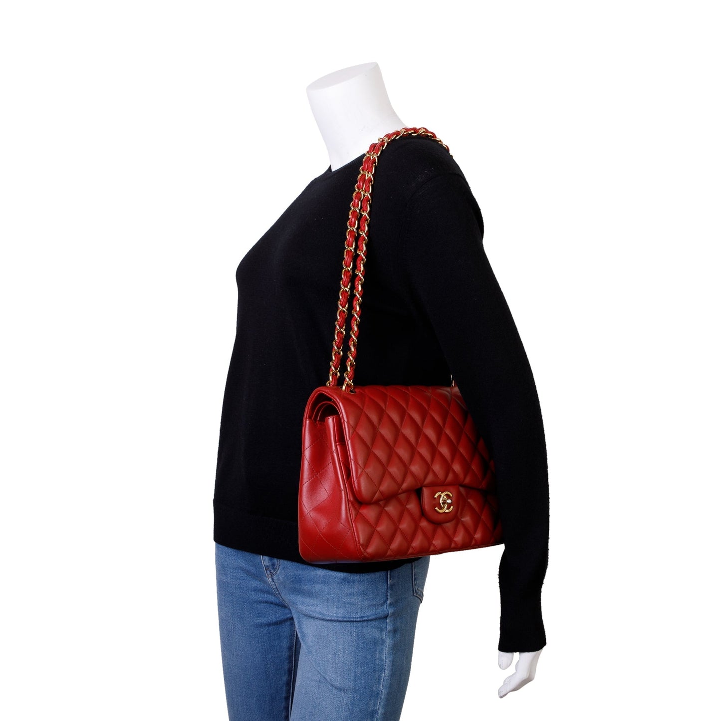 Chanel Classic Jumbo Double Flap Lambskin Red Travel Bag