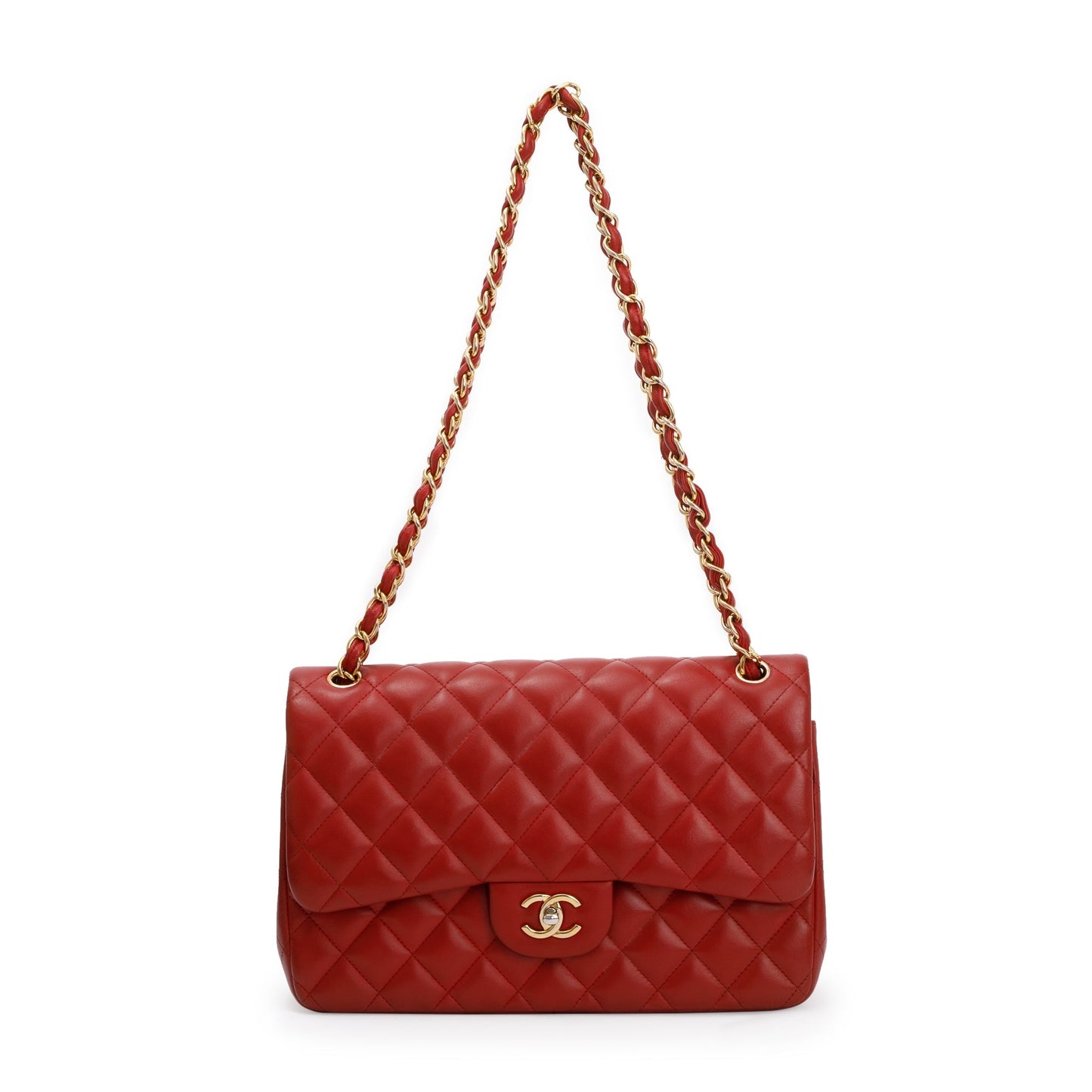 Chanel Classic Jumbo Double Flap Lambskin Red Travel Bag