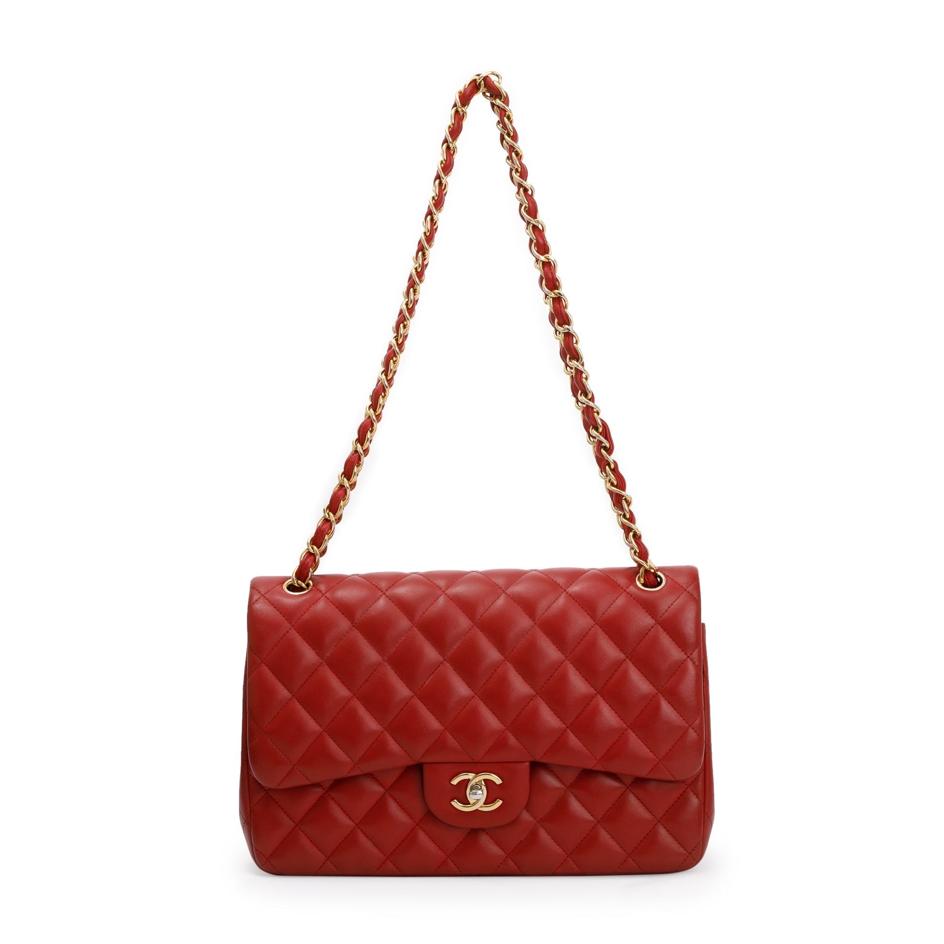 Chanel Classic Jumbo Double Flap Lambskin Red Travel Bag