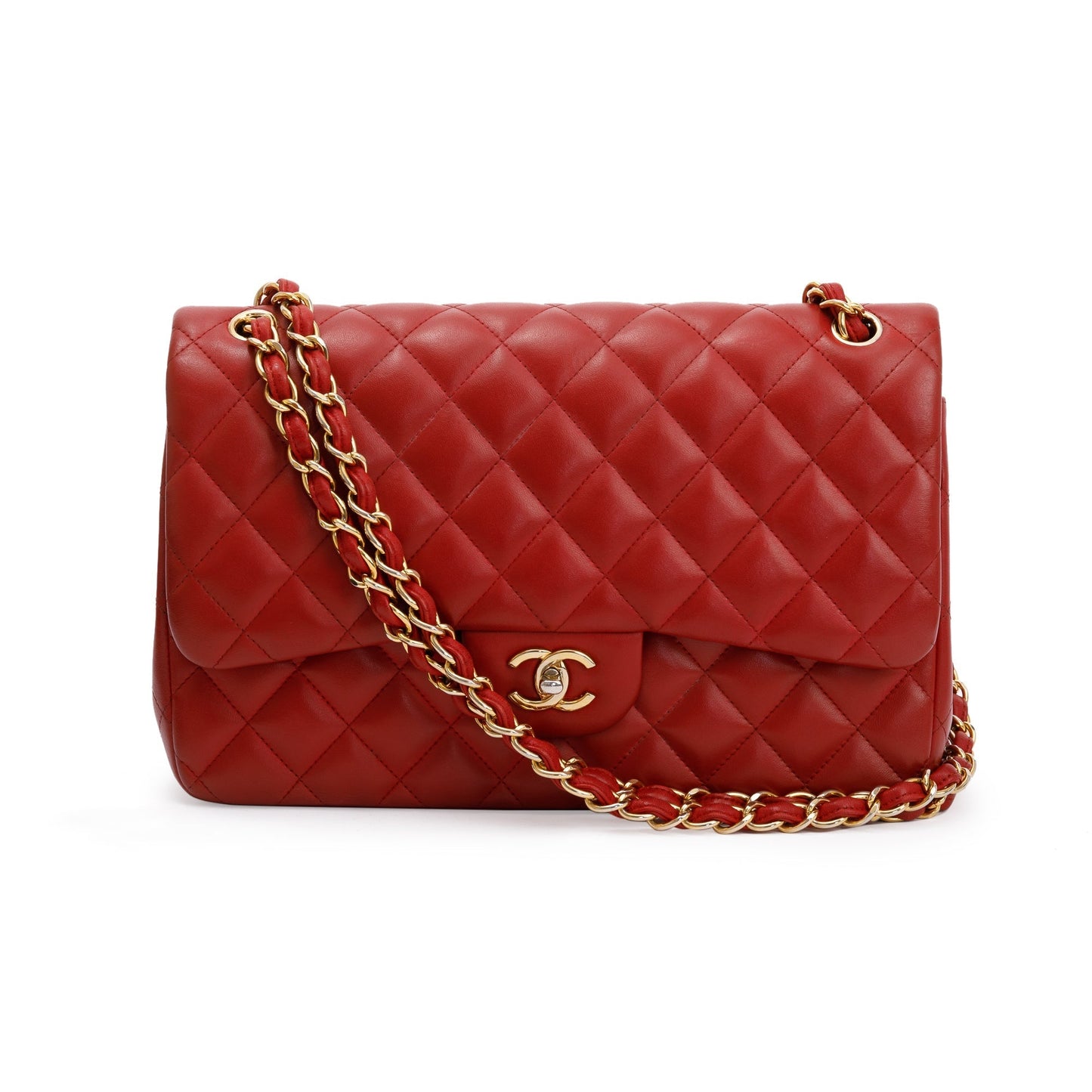 Chanel Classic Jumbo Double Flap Lambskin Red Travel Bag