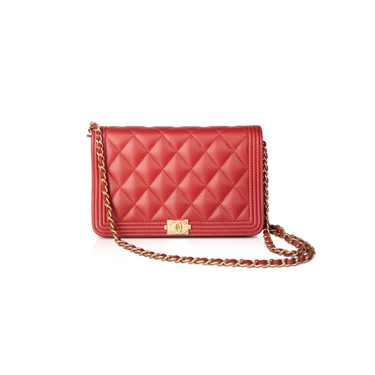 Chanel Boy on Leather Lambskin Red Wallet Case