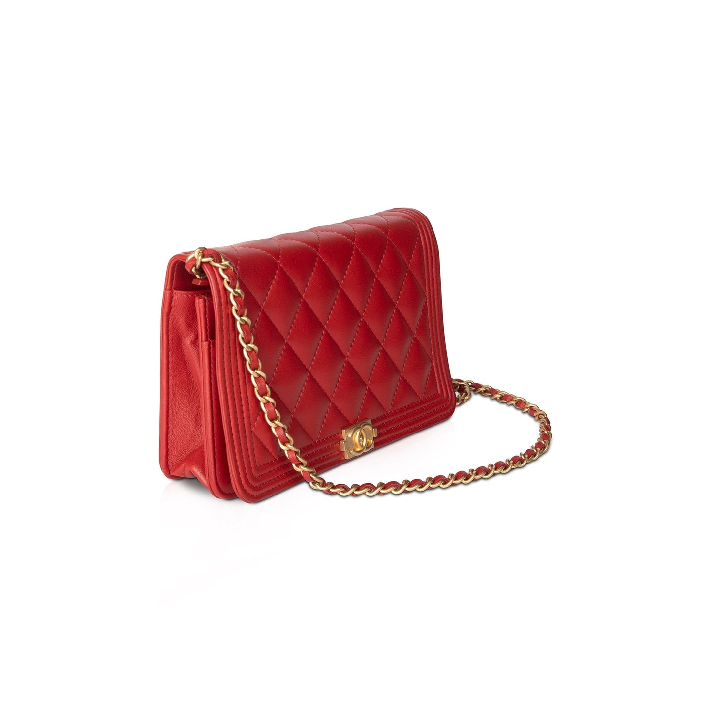 Chanel Boy on Leather Lambskin Red Wallet Case