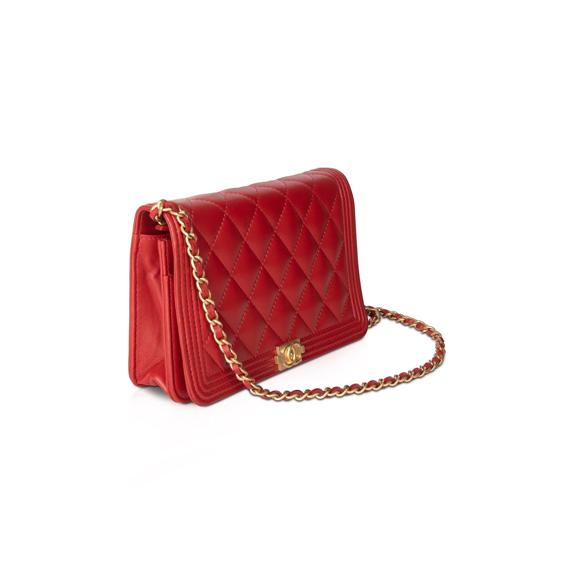 Chanel Boy on Leather Lambskin Red Wallet Case