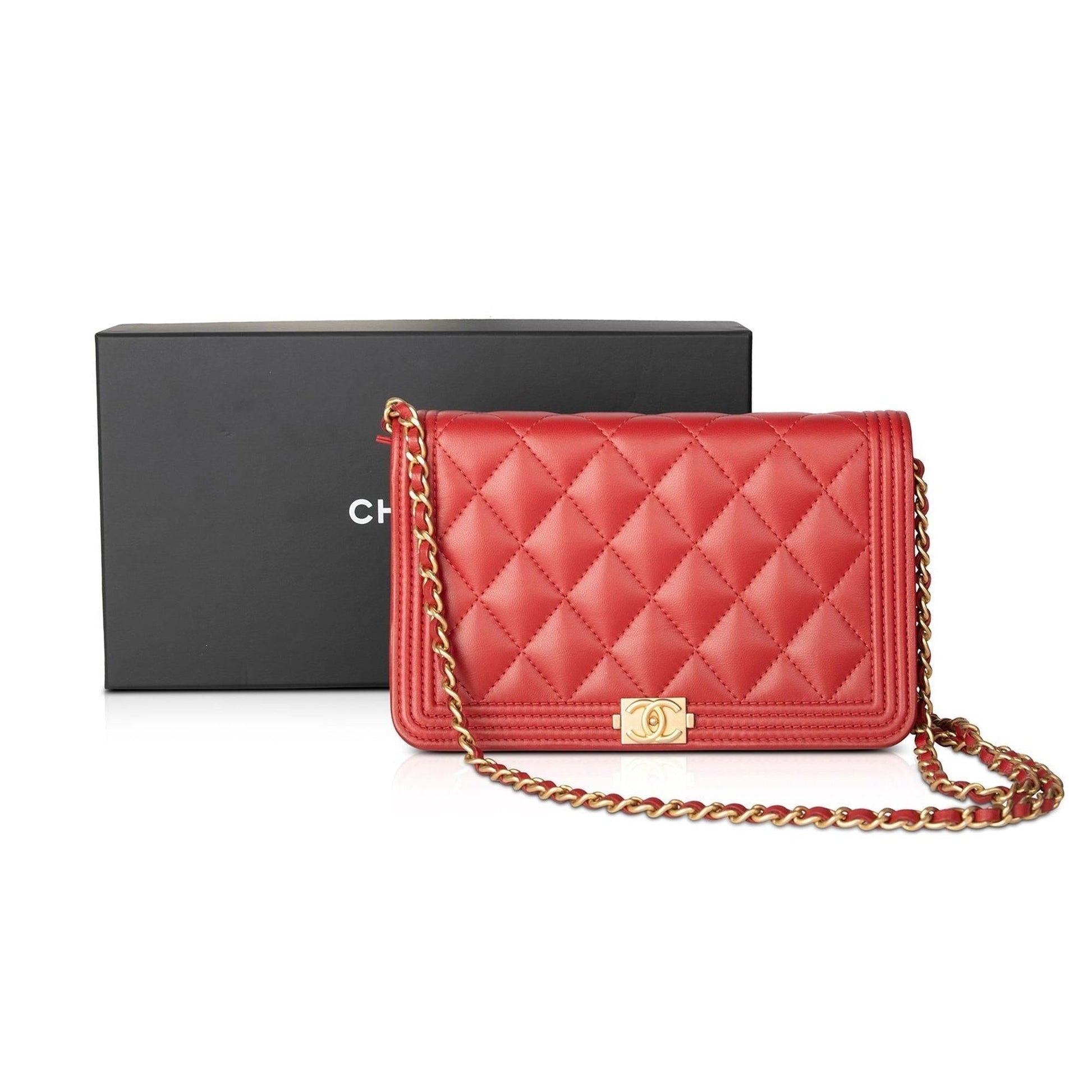 Chanel Boy on Leather Lambskin Red Wallet Case