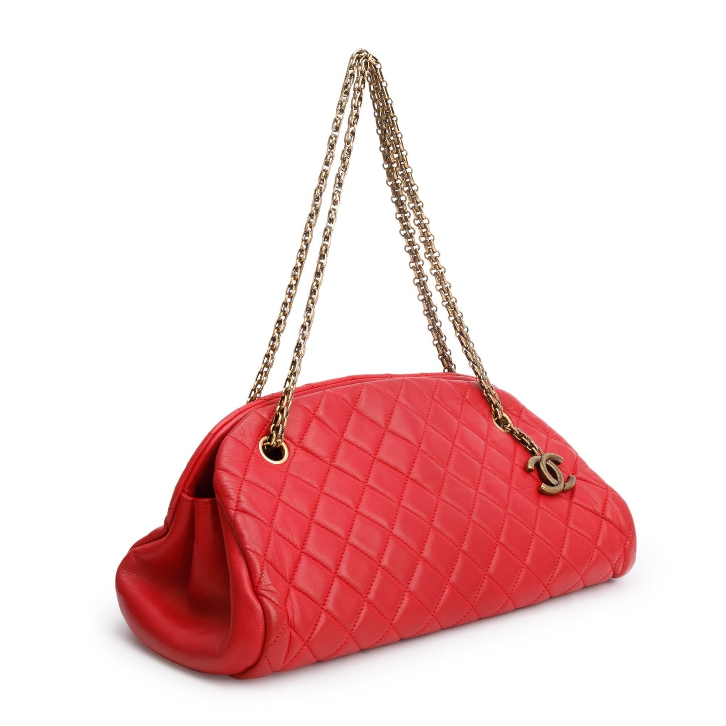 Chanel Just Mademoiselle Bowler Leather Lambskin Red Travel Bag