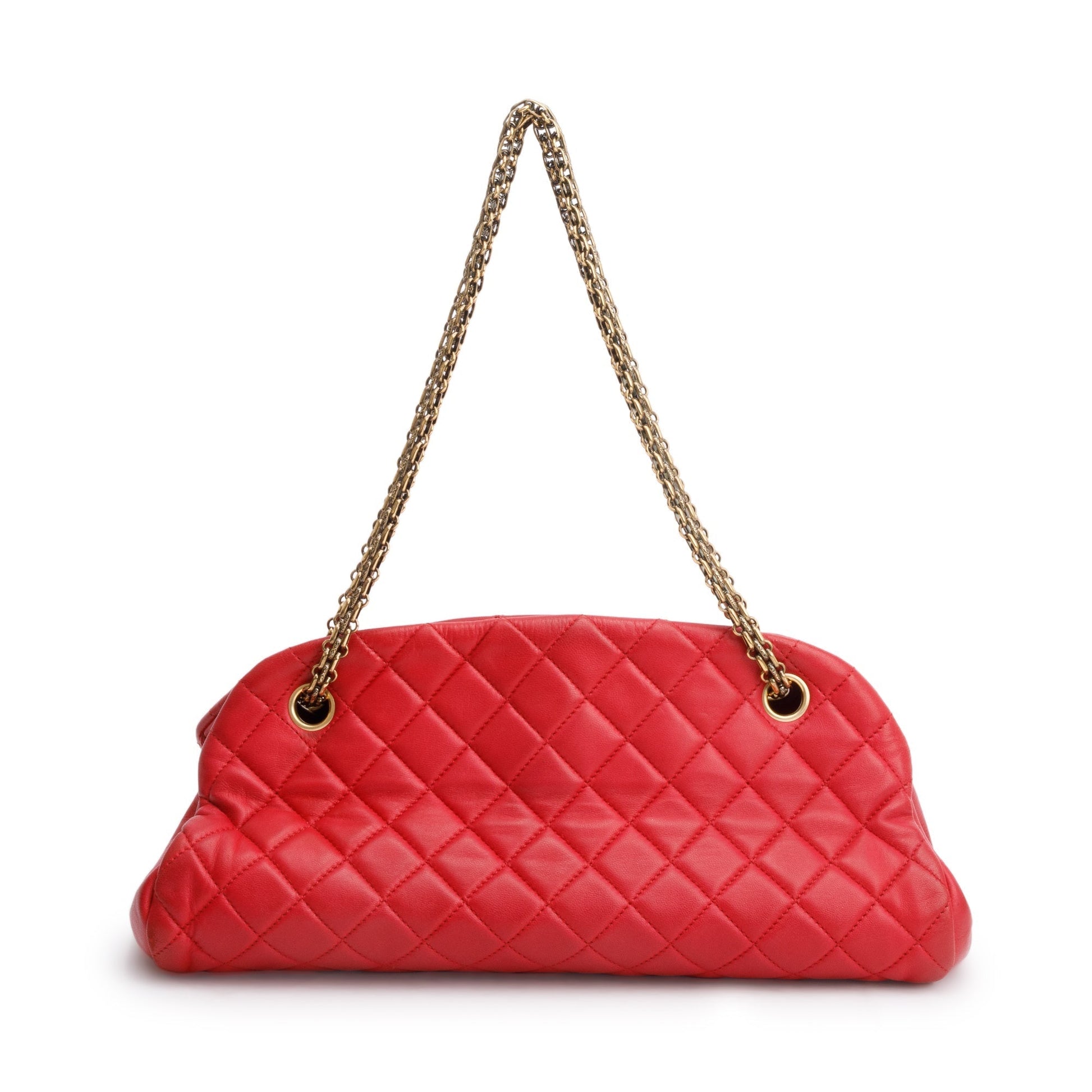 Chanel Just Mademoiselle Bowler Leather Lambskin Red Travel Bag