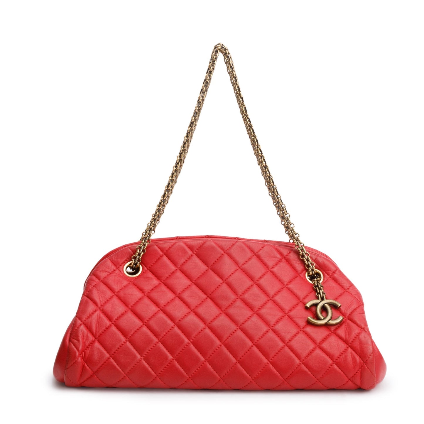 Chanel Just Mademoiselle Bowler Leather Lambskin Red Travel Bag