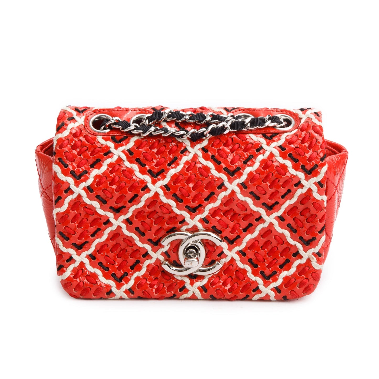 Chanel Patent Woven Stitch CC Full Leather Red Travel Bag