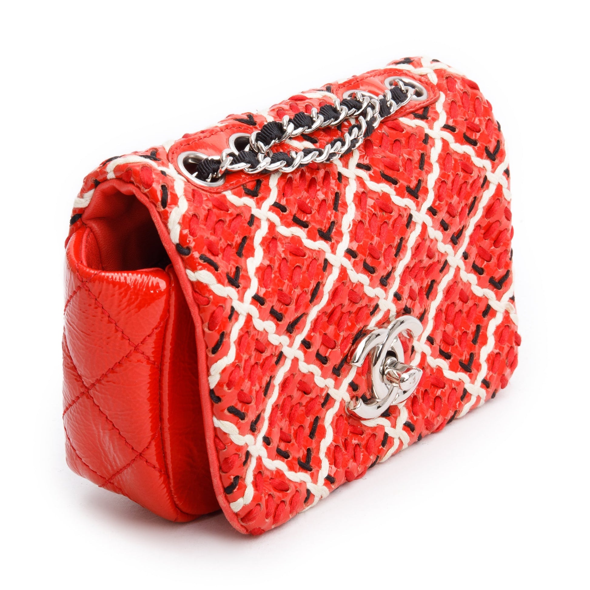 Chanel Patent Woven Stitch CC Full Leather Red Travel Bag