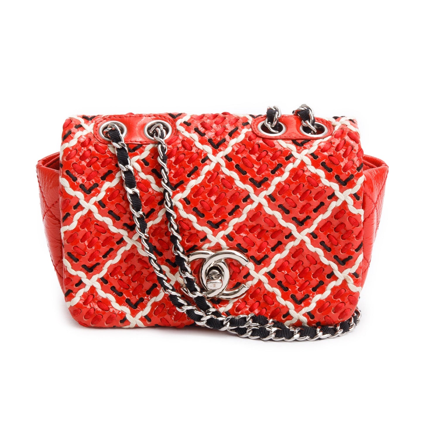Chanel Patent Woven Stitch CC Full Leather Red Travel Bag