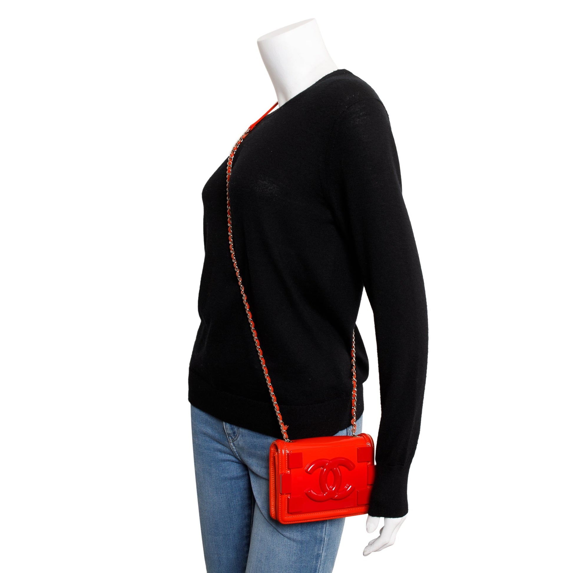 Chanel Plexiglass Patent Boy Brick Flap Leather Red Travel Bag