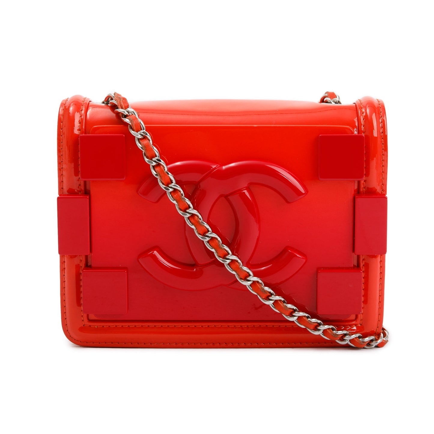 Chanel Plexiglass Patent Boy Brick Flap Leather Red Travel Bag
